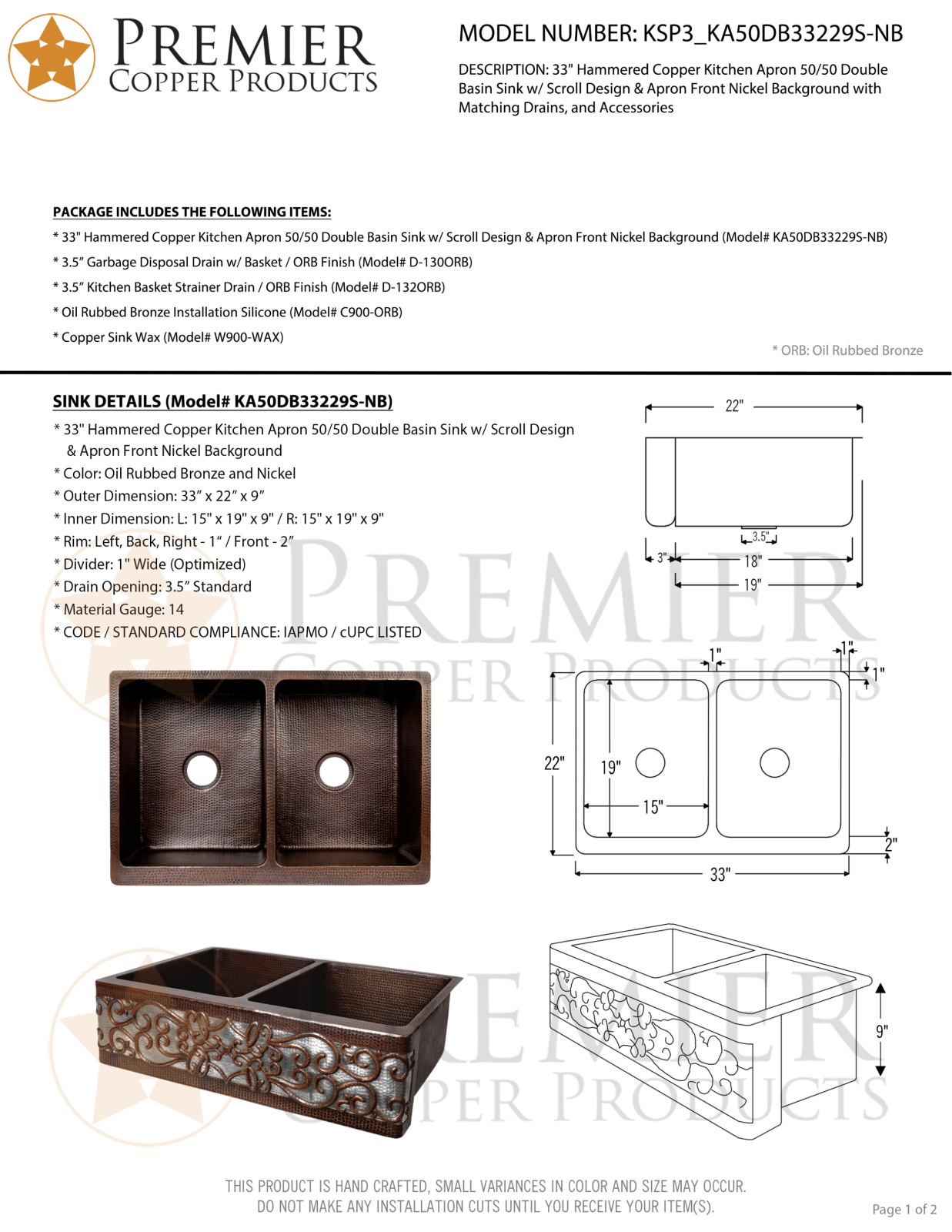 Premier Copper Products IER1876 Specifications - ManualMachine.com