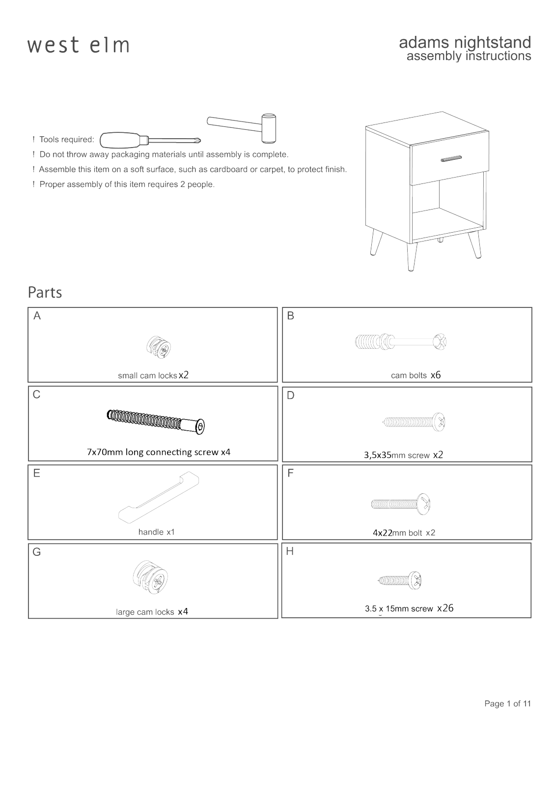 West Elm Adams Nightstand Assembly Instruction