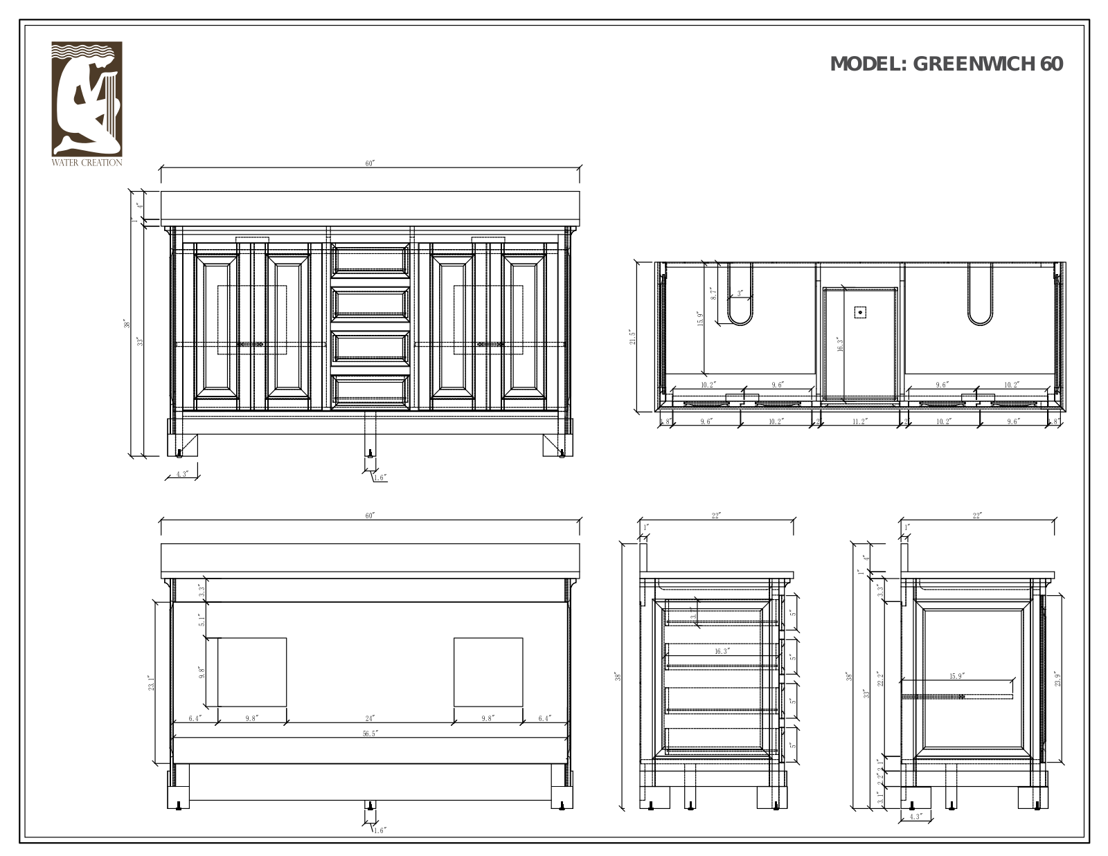 Water Creation GREENWICH60AW, GREENWICH60AWCF, GREENWICH60AWC, GREENWICH60AWBF, GREENWICH60AWB Specifications