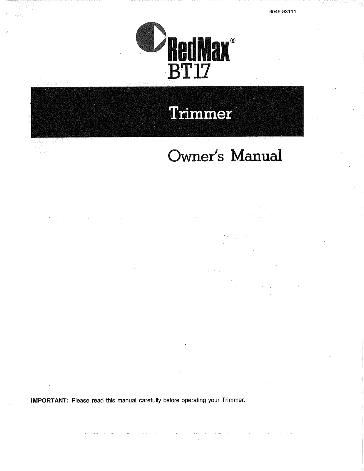 RedMax BT17 User Manual