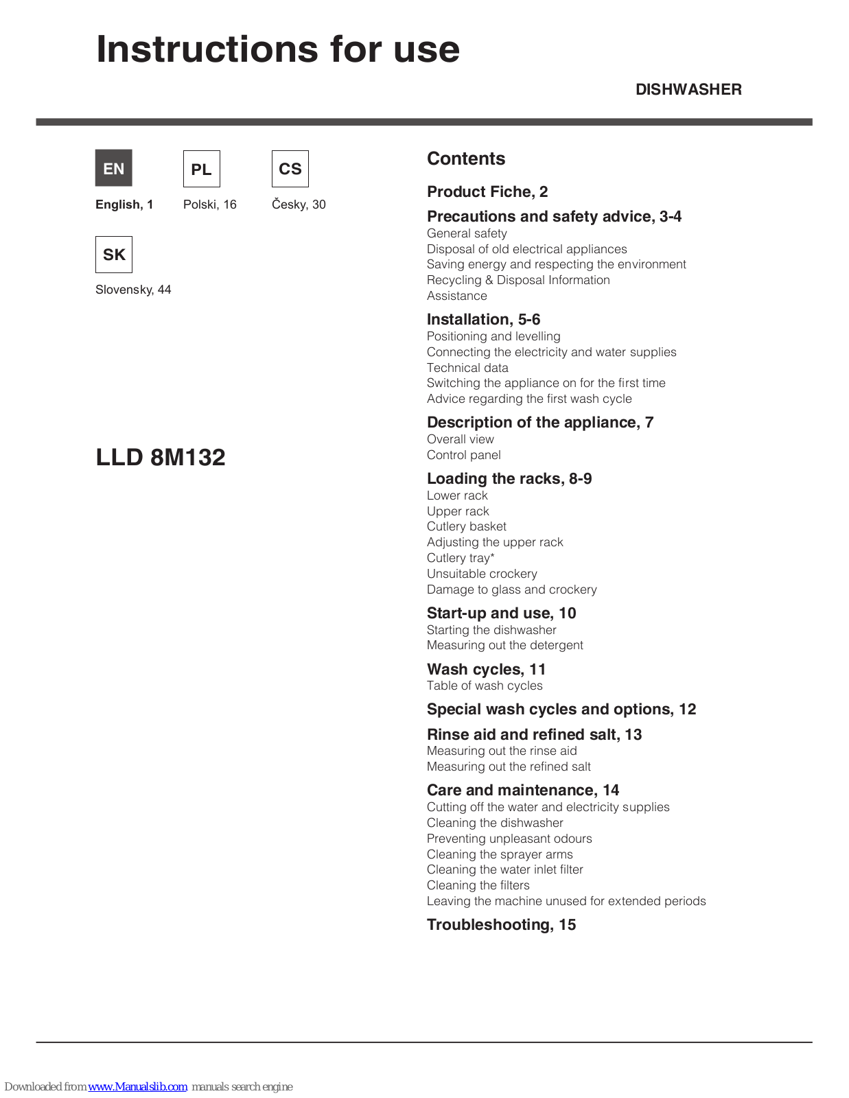 Hotpoint LLD 8M132 Instructions For Use Manual