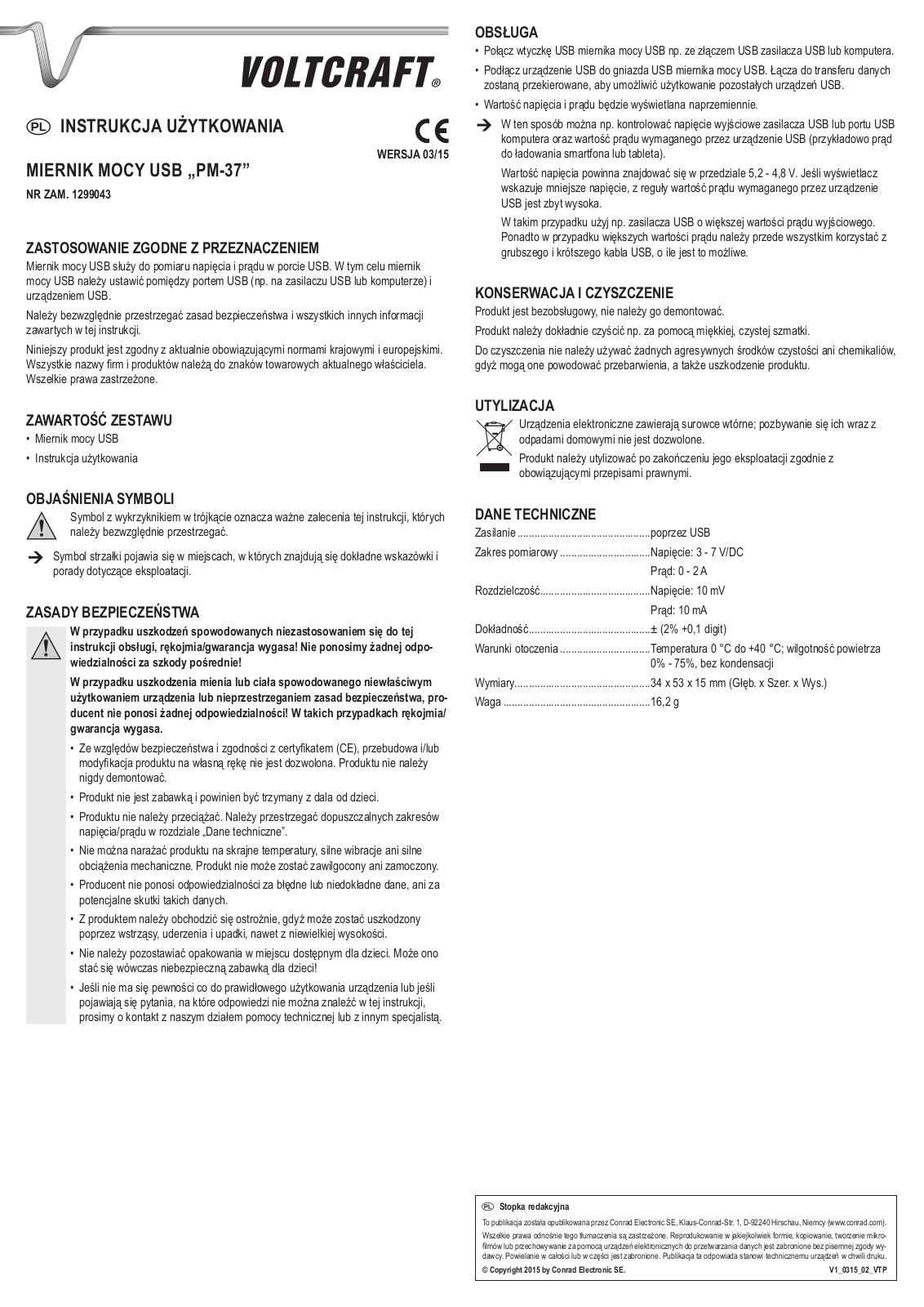 VOLTCRAFT PM-37 User guide