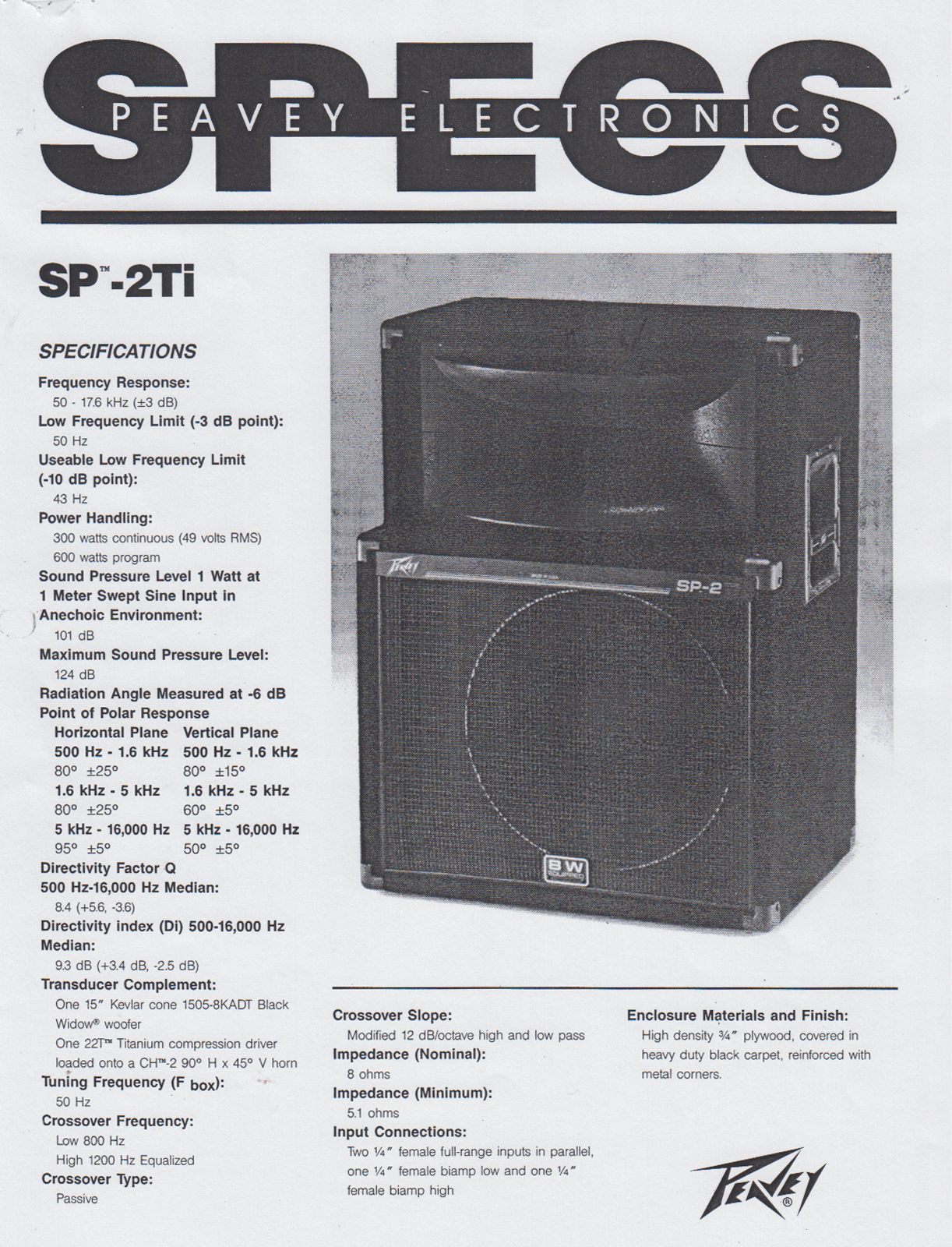 Peavey SP 2Ti Specifications - ManualMachine.com