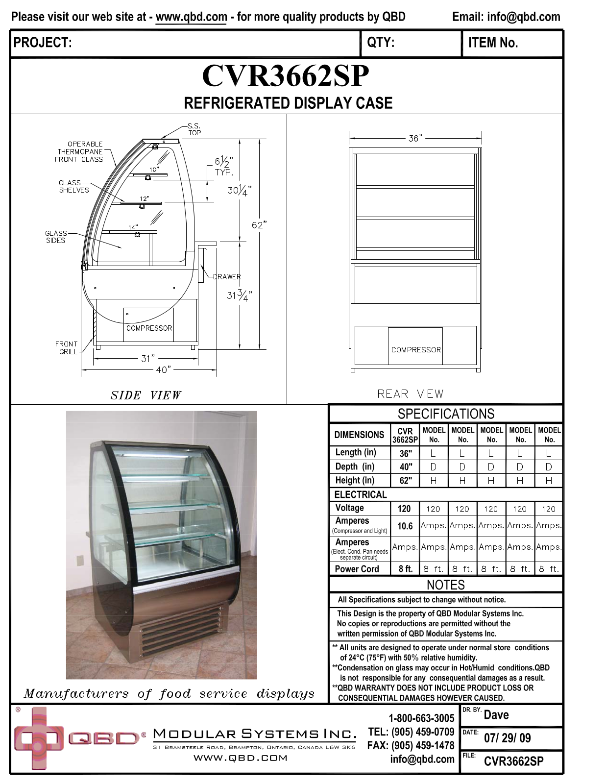 QBD CVR3662SP User Manual