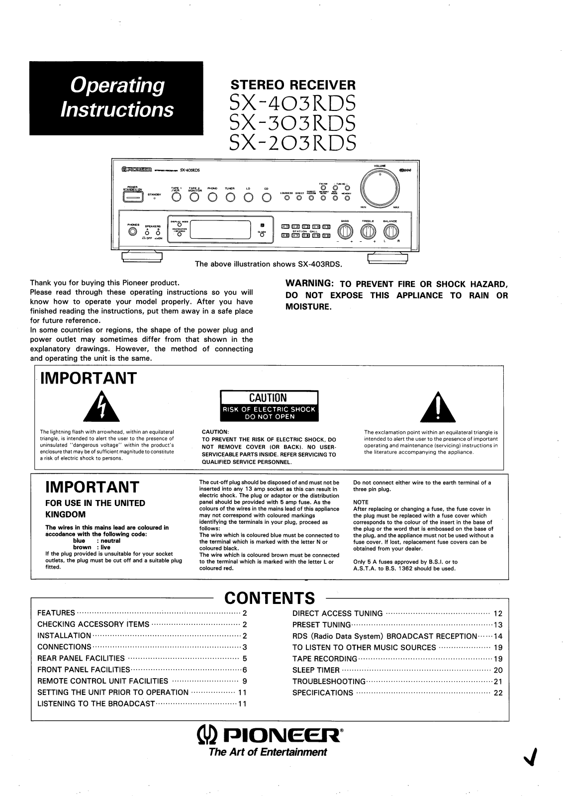 Pioneer SX-303RDS, SX-203RDS Owners Manual