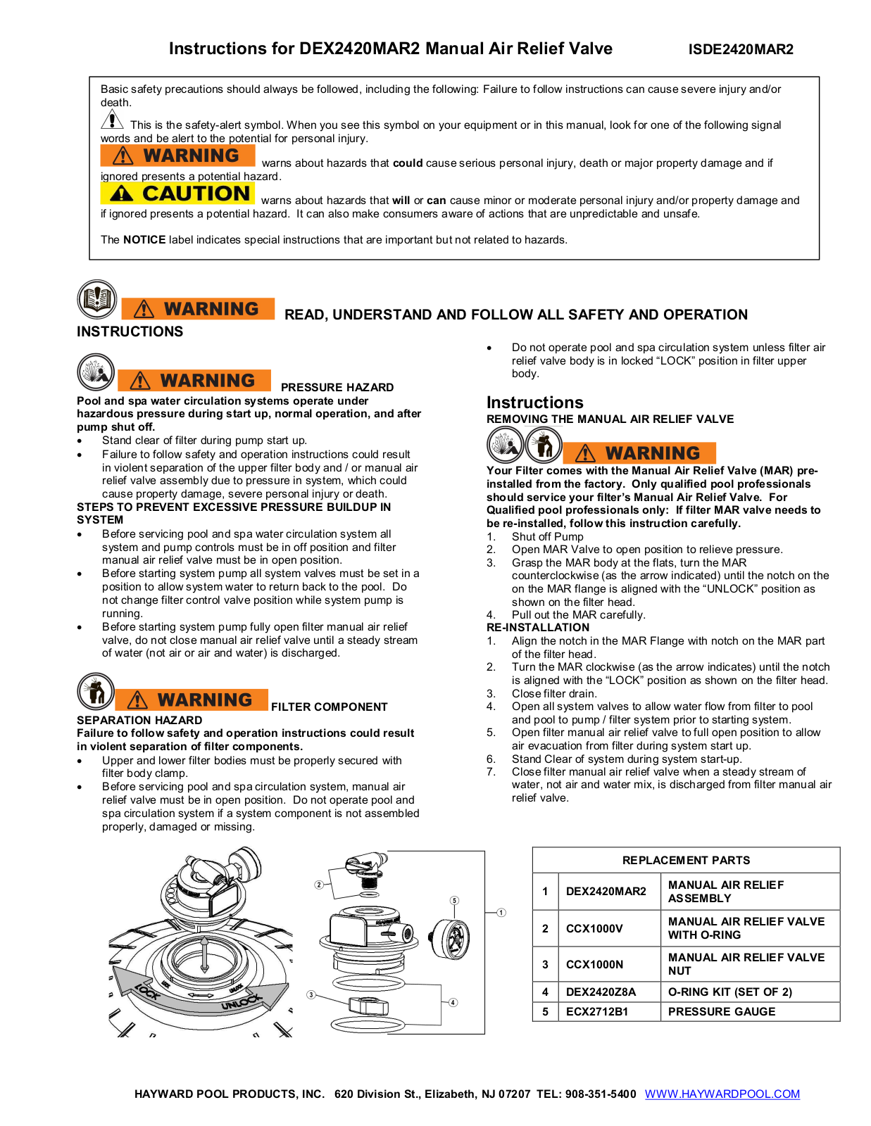 HAYWARD DEX2420MAR2 User Manual