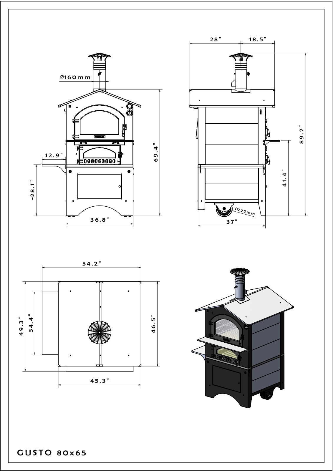 Fontana Forni CAGUSTO80X65AV Dimensions drawing