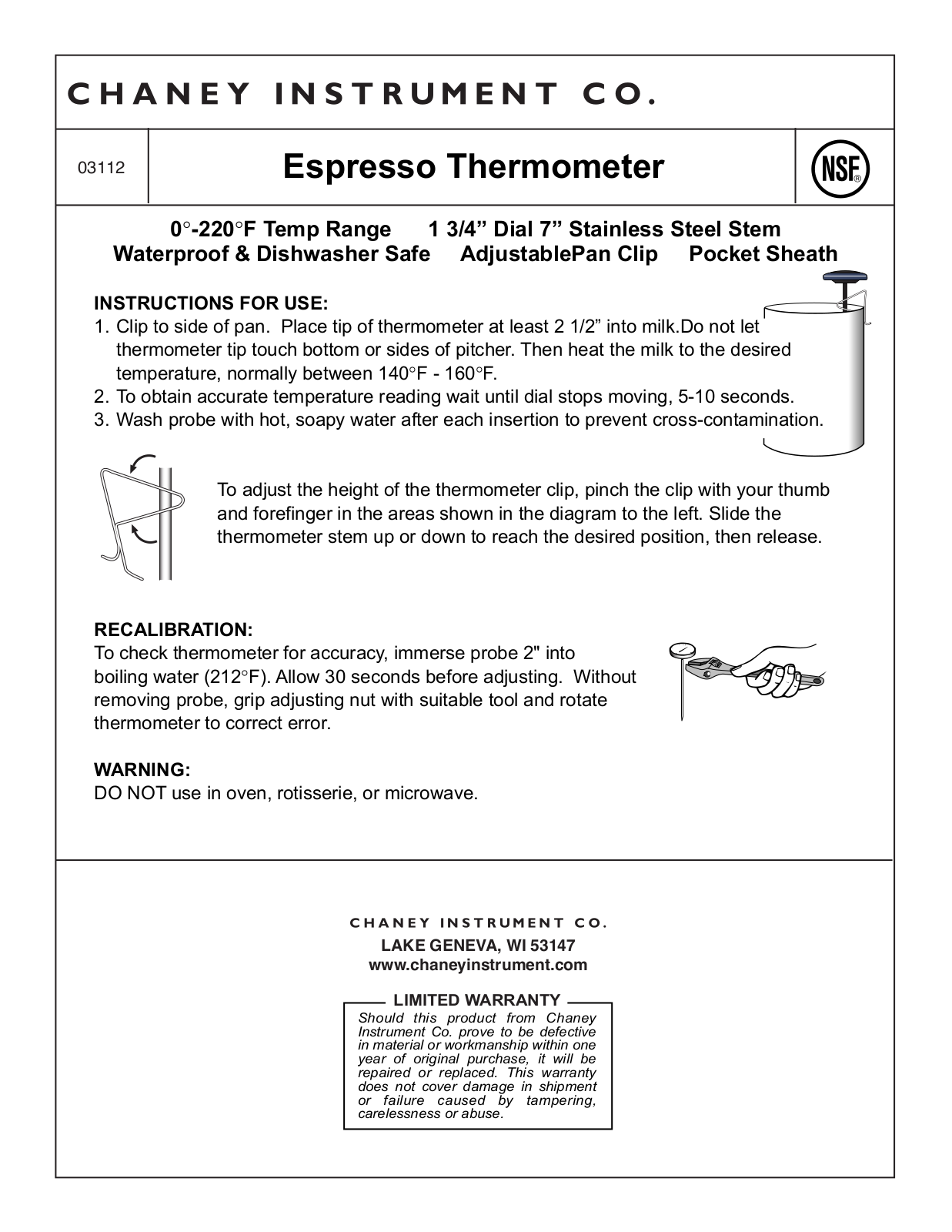 Chaney Instrument 03112 User Manual