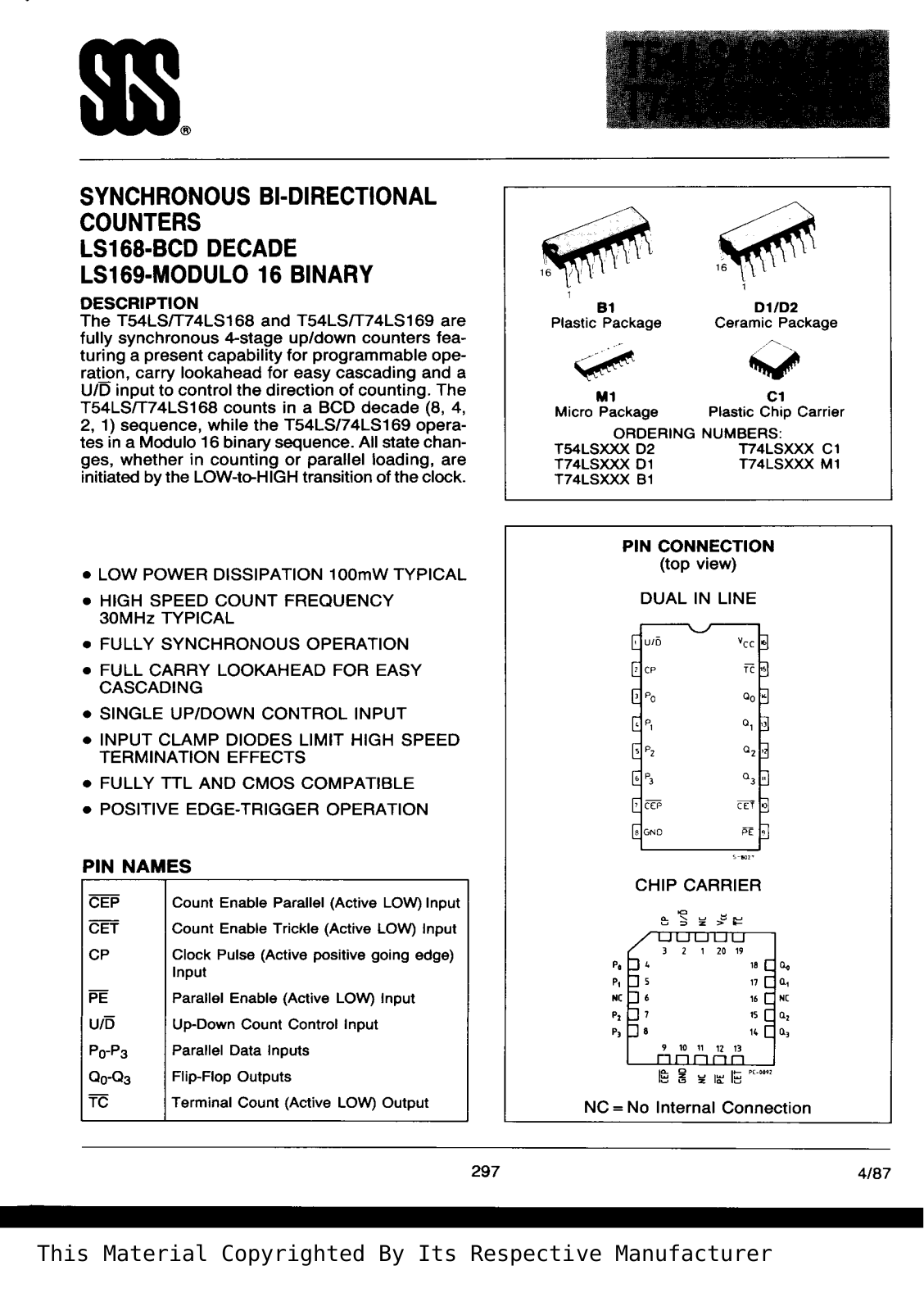 Datasheet T74LS169B1 Specification - ManualMachine.com