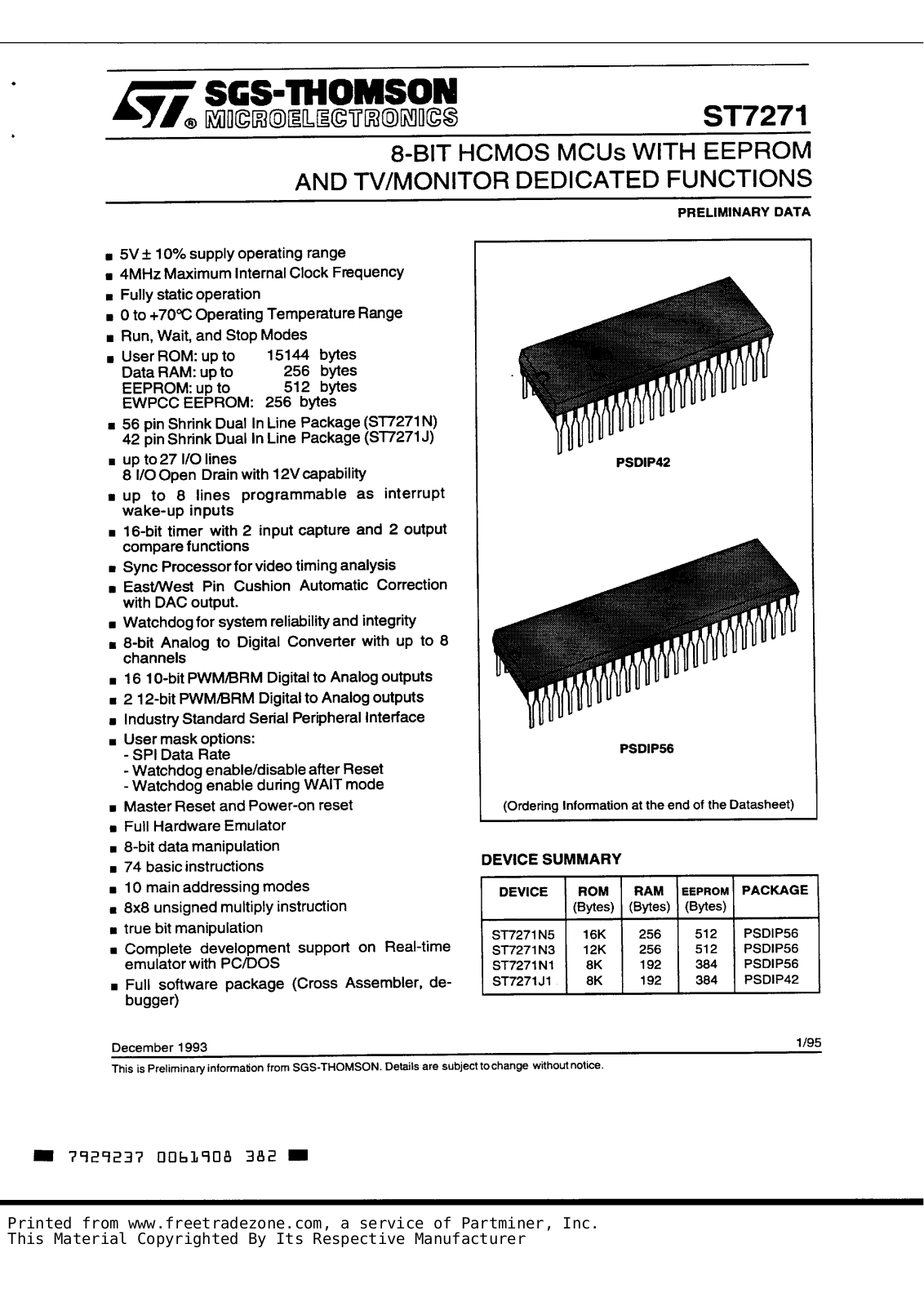 SGS Thomson Microelectronics ST7271N5B1, ST7271N3B1, ST7271N1B1, ST7271J1B1 Datasheet