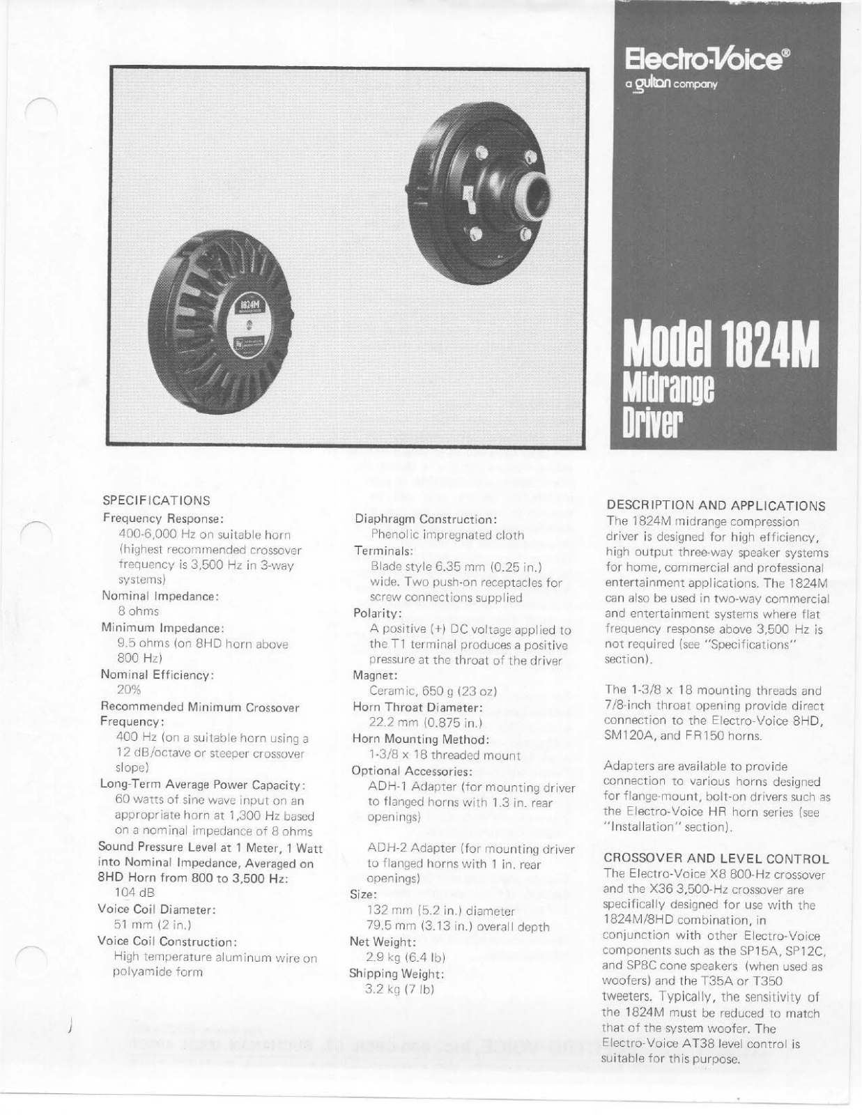 Electro-voice 1824M specification and instructions