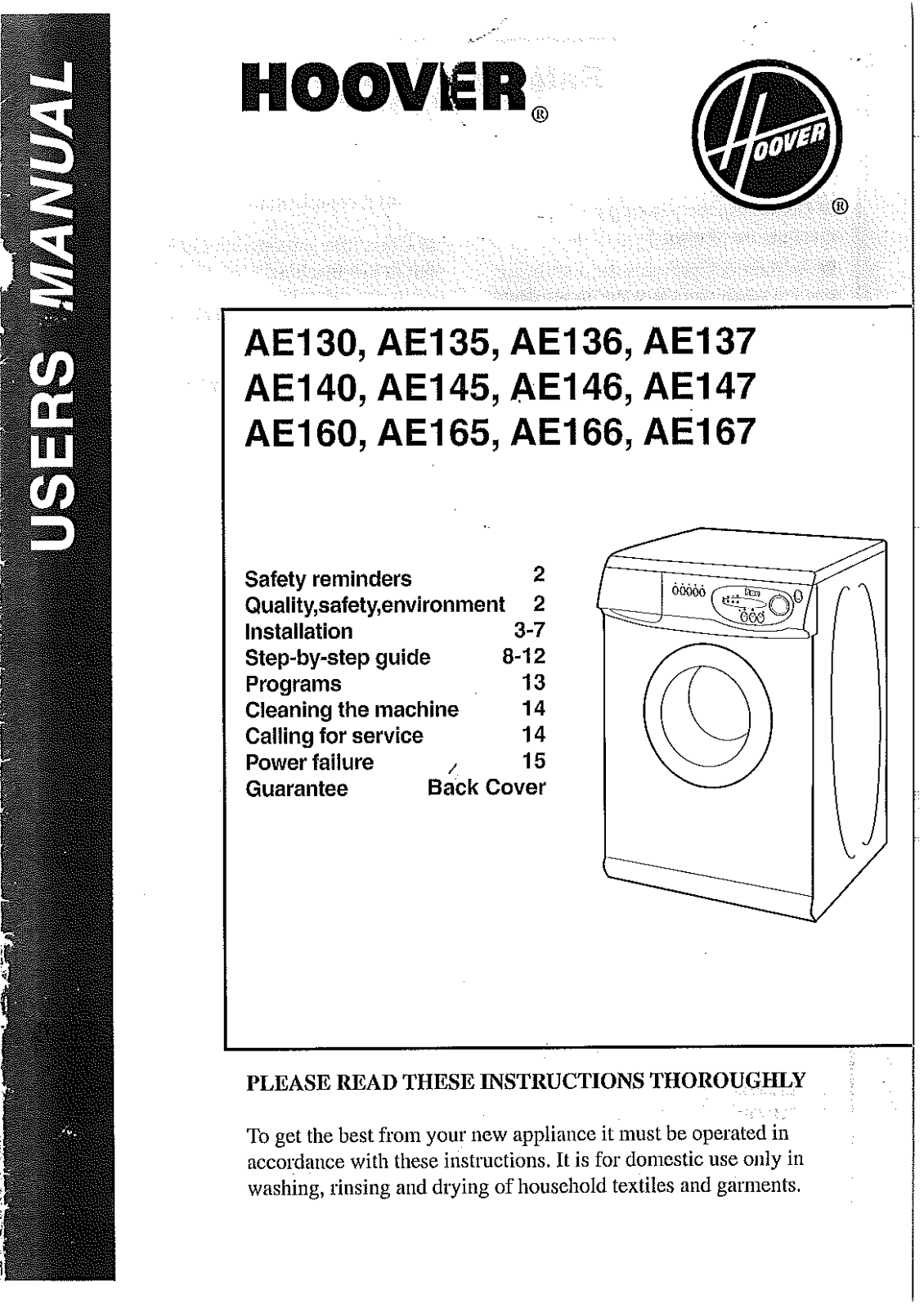 Hoover AE130, AE146, AE147, AE167, AE137 User Manual