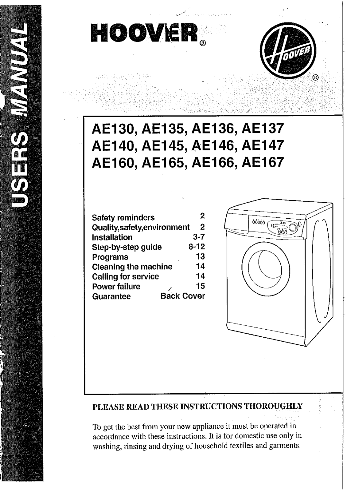 Hoover AE130, AE146, AE147, AE167, AE137 Manual