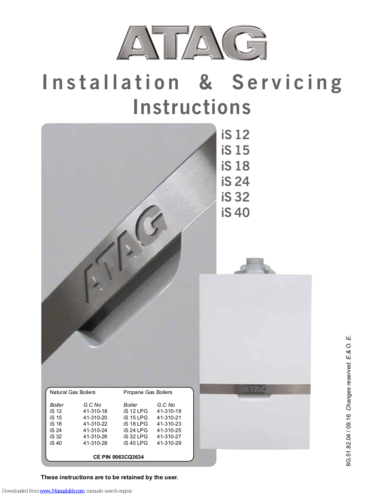 Atag IS 12, IS 24, IS 32, IS 15, IS 40 Installation & Servicing Instructions Manual