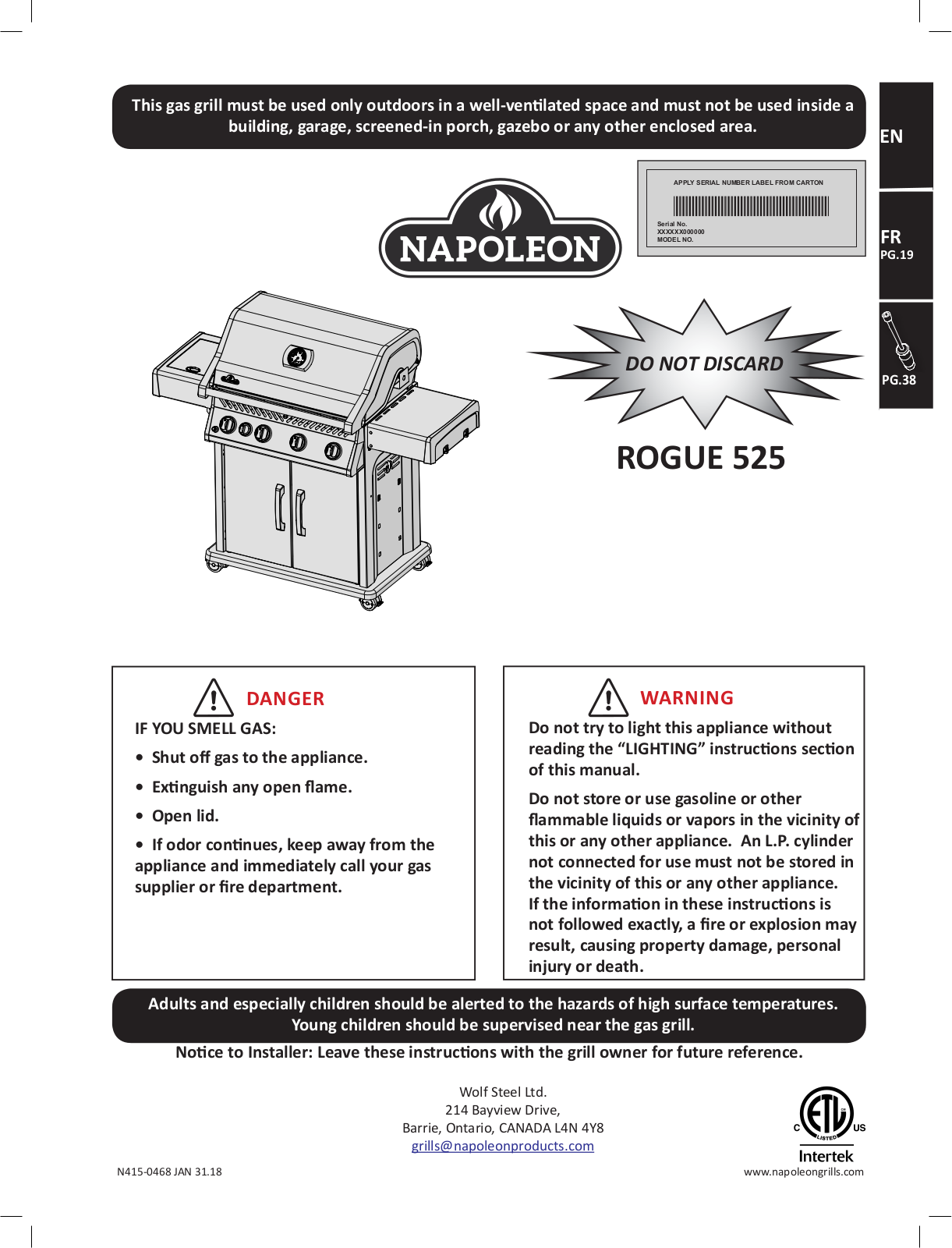 Napoleon R525NK, R525SBNSS, R525SIBPSS User Manual