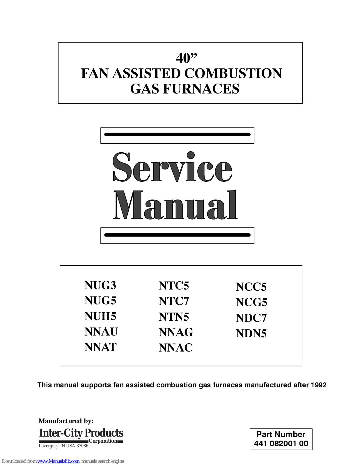 Inter-City Products NUG3, NUH5, NUG5, NNAU, NNAT Service Manual