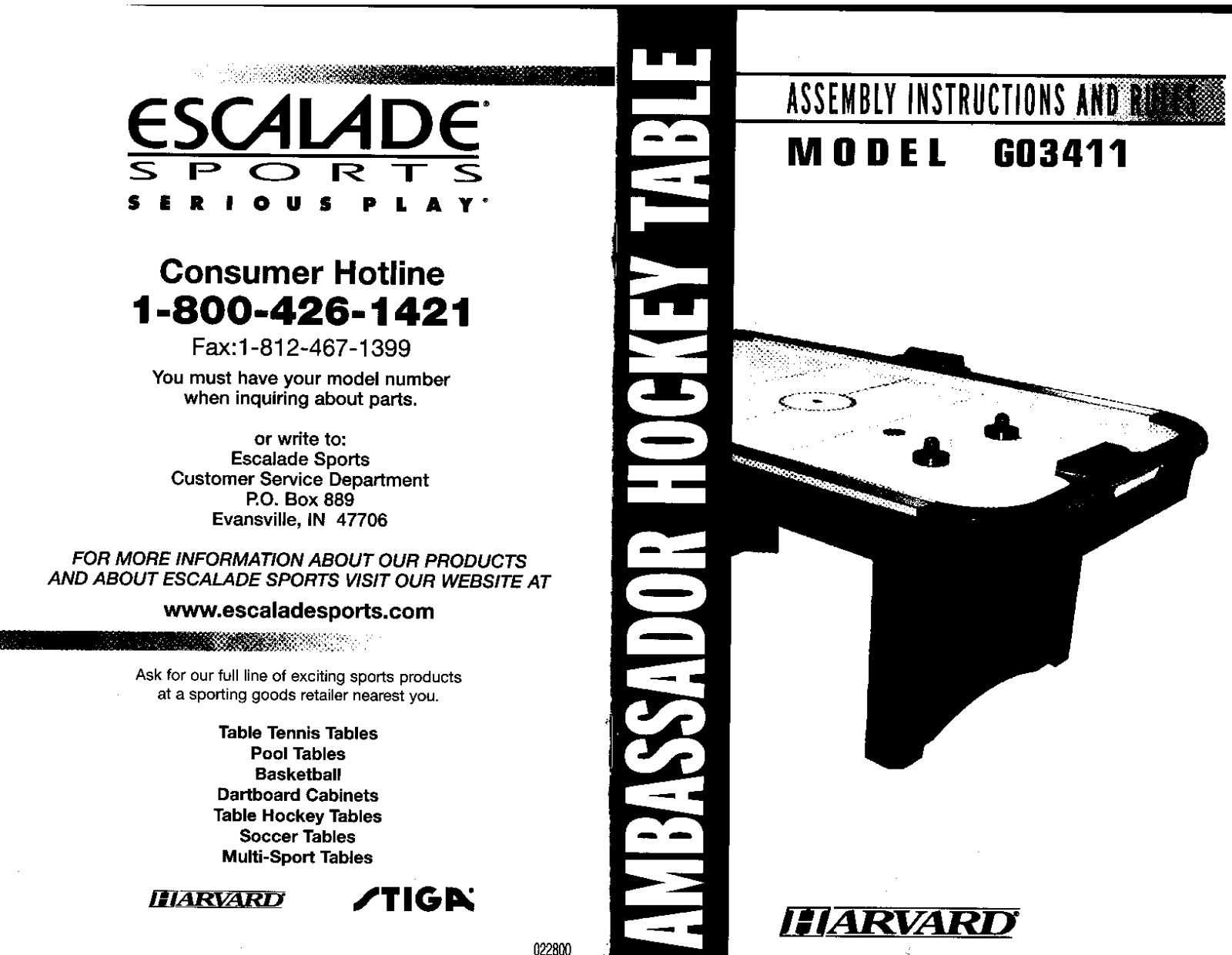 Escalade Sports G03411 User Manual