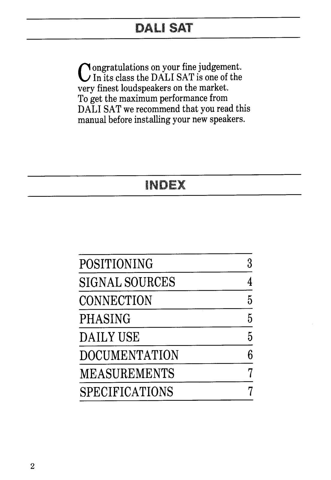 Dali SAT Owners manual