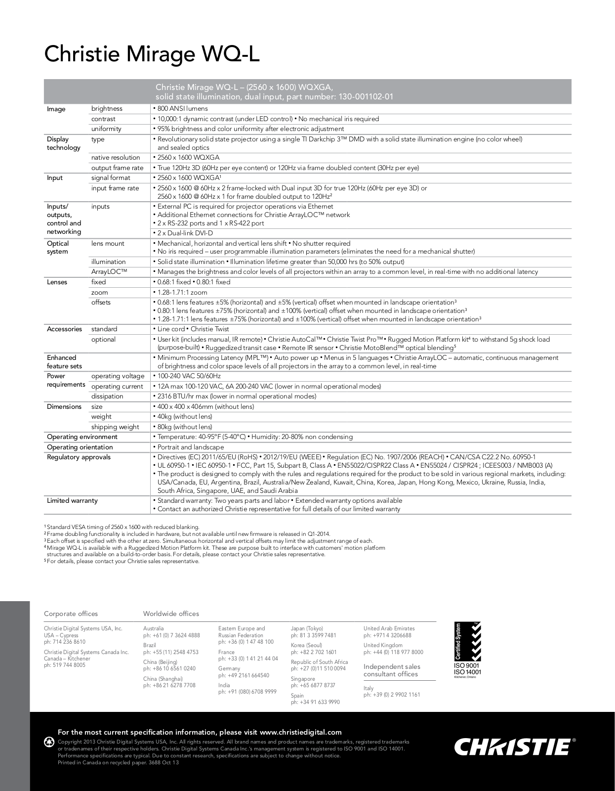 Christie WQ-L Product Sheet