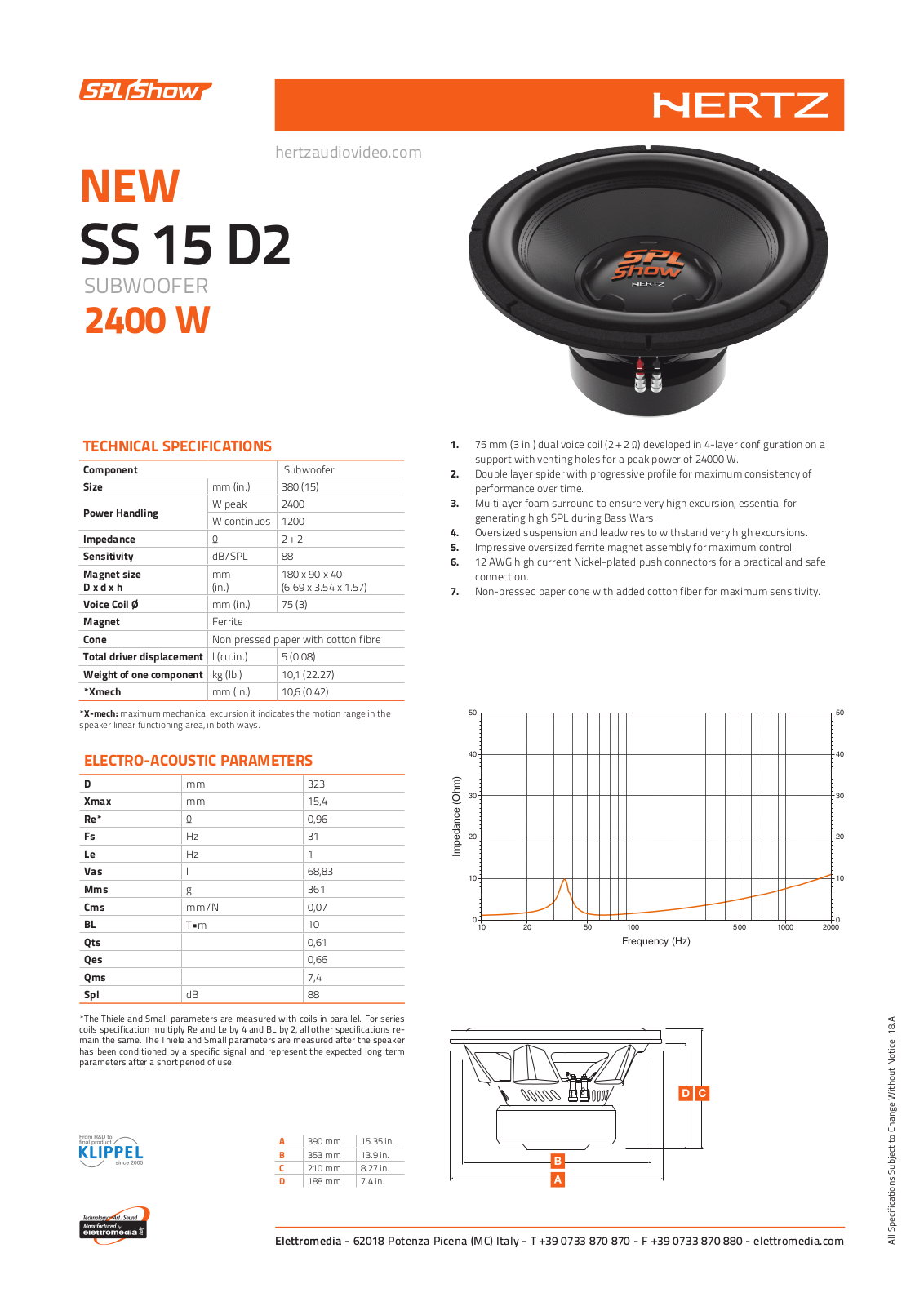 Hertz SS 15 D2 TECHNICAL SPECIFICATIONS