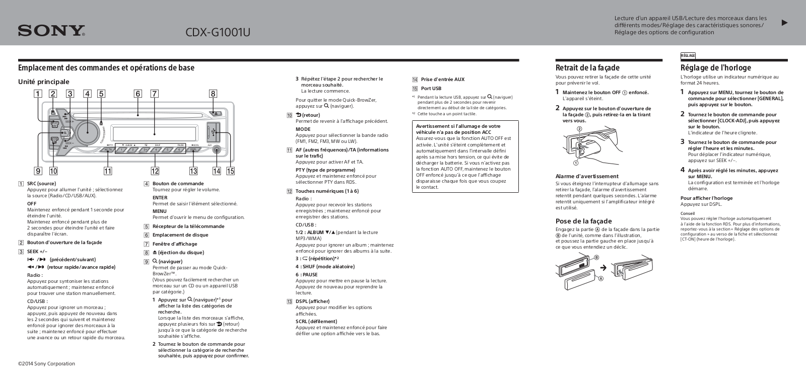 Sony CDX-G1001U Getting Started Guide