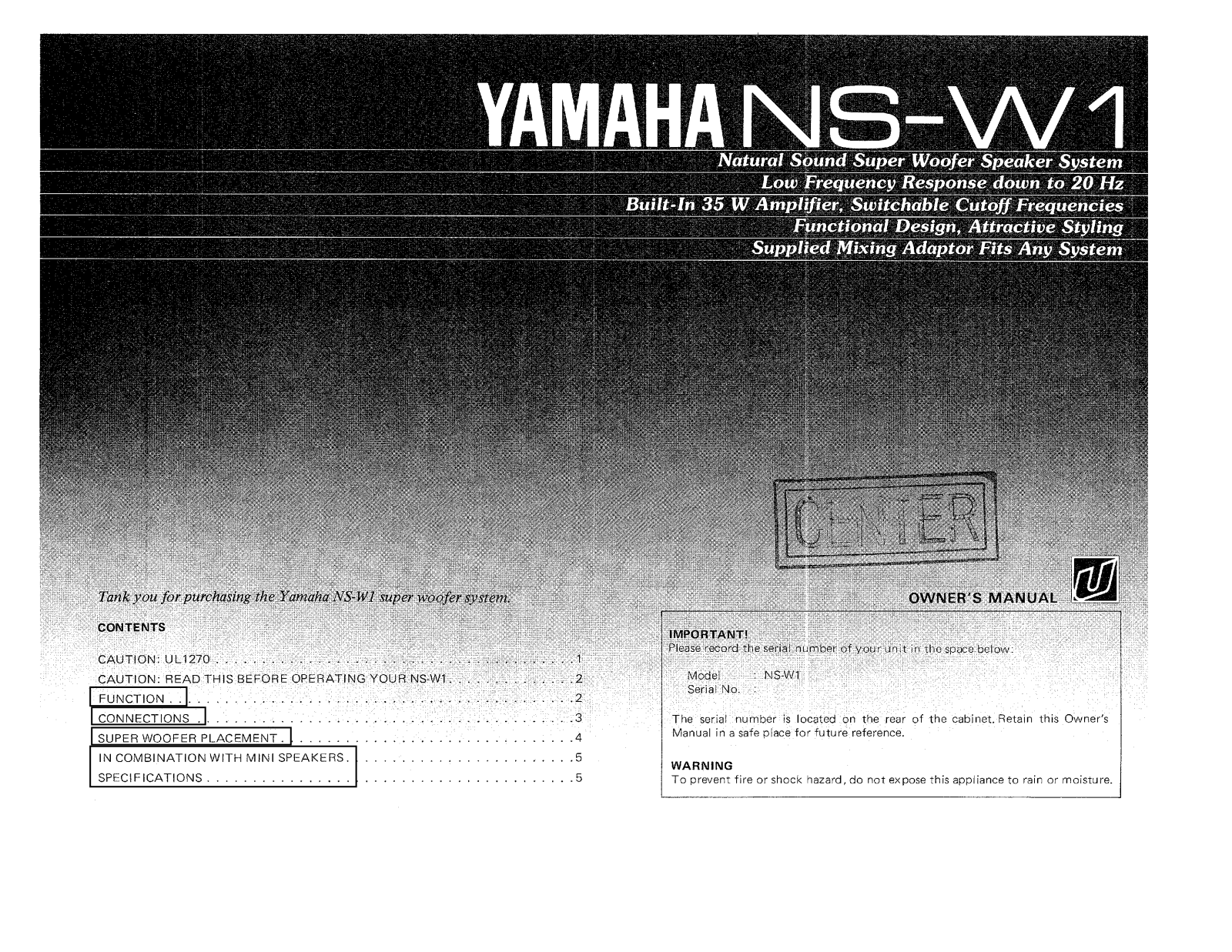 Yamaha NSW-1 Owners manual