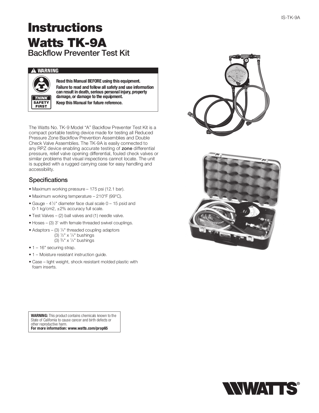 Watts TK-9A User Manual