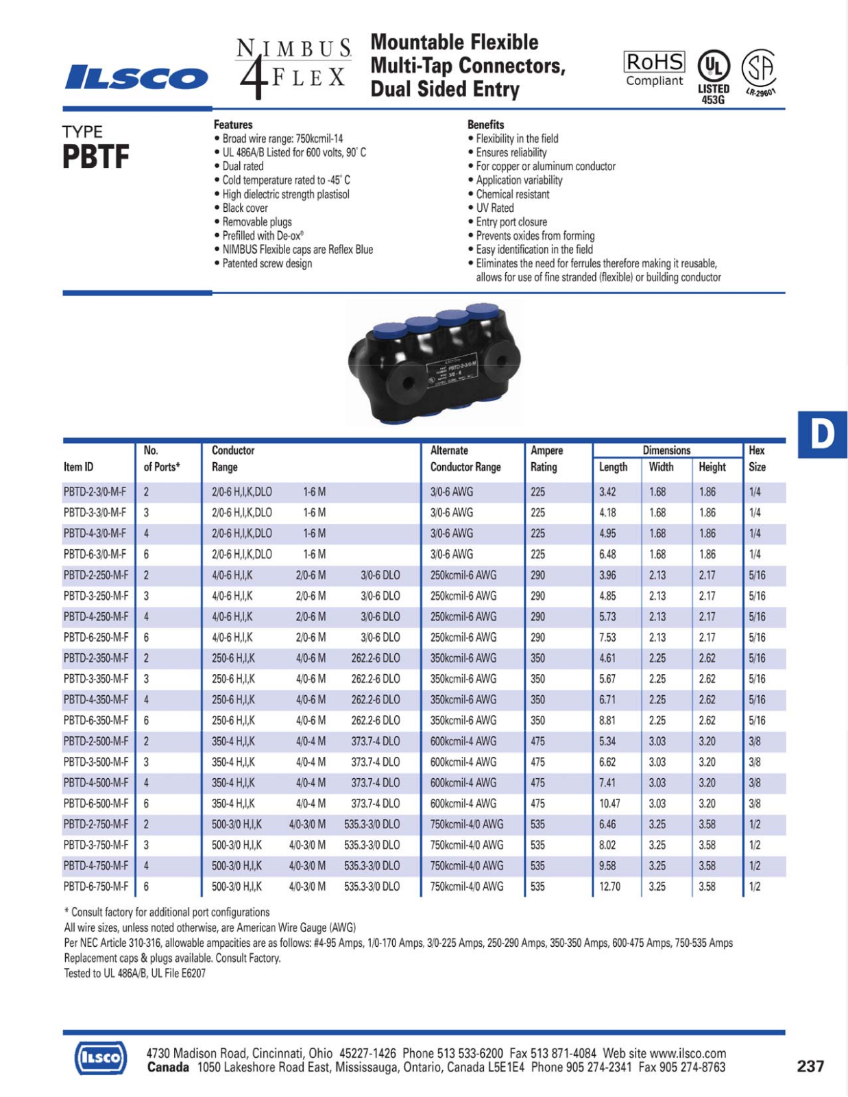 Ilsco Mountable Flexible Multi-Tap Connectors Catalog Page