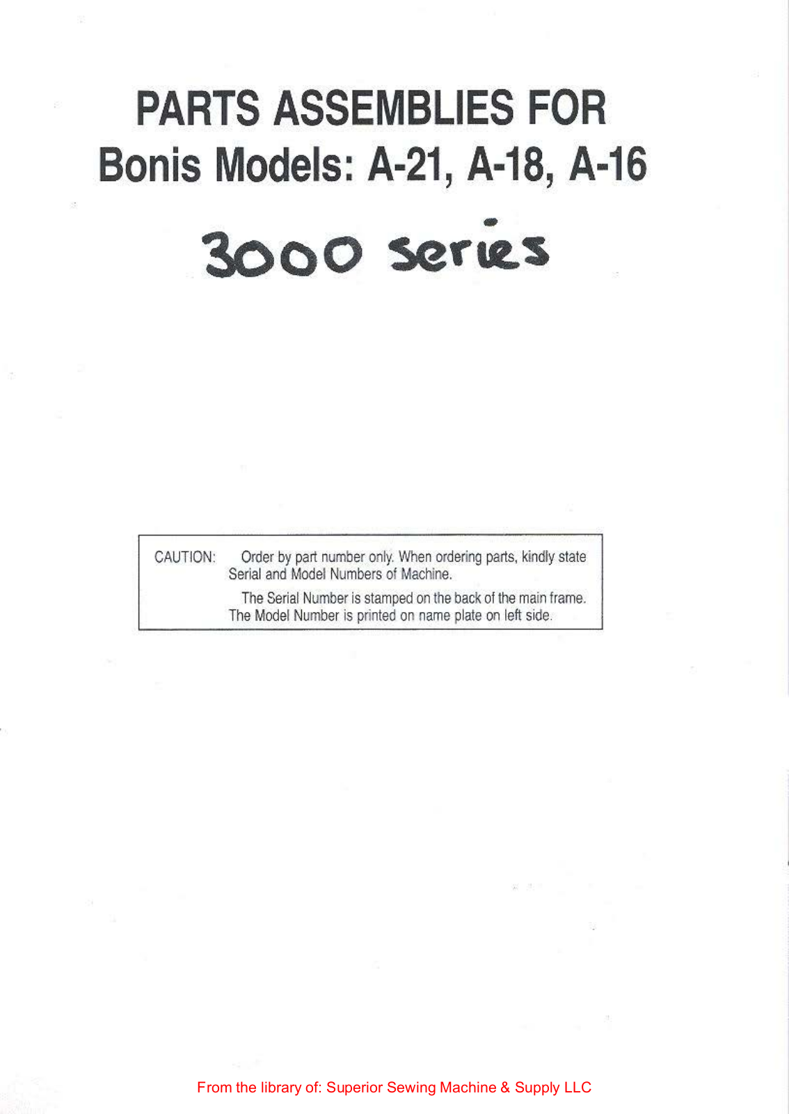 Bonis A-21, A-18, A-16 Manual