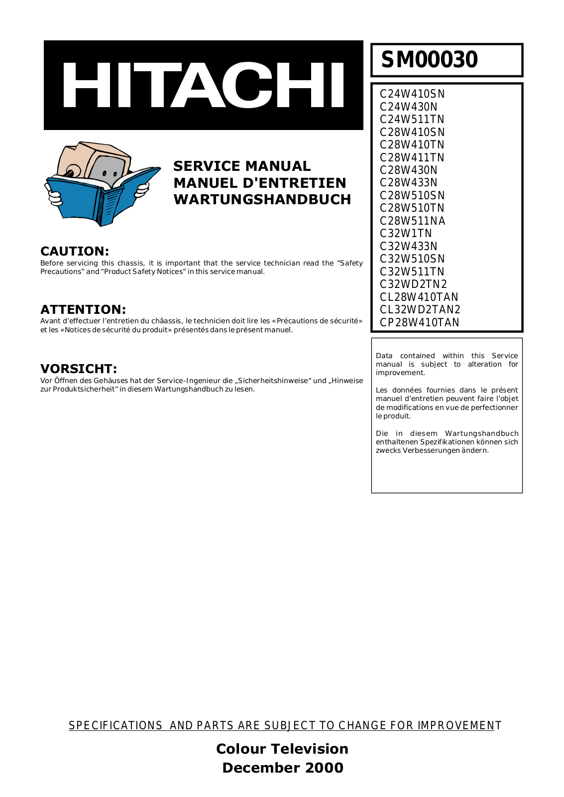 Hitachi CL28W410SN Schematic