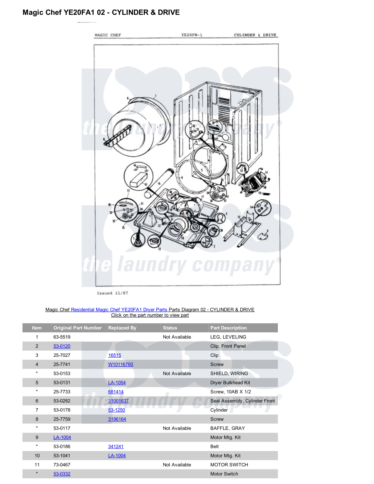 Magic Chef YE20FA1 Parts Diagram