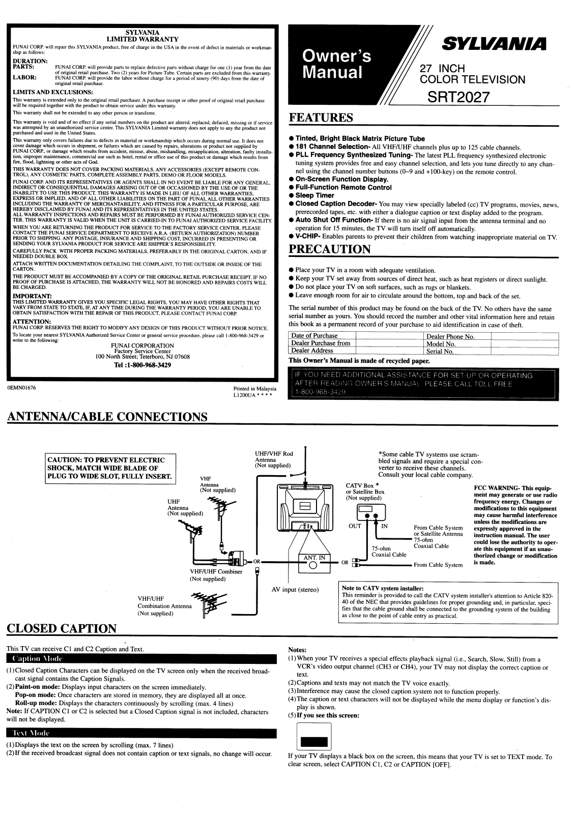 FUNAI SRT2027, SRT2027 User Manual