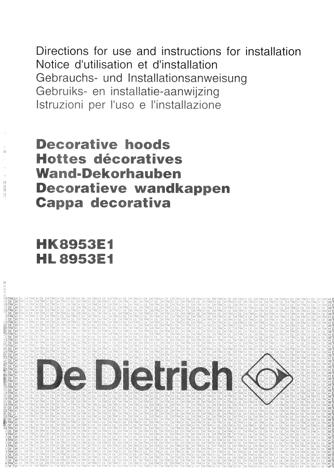 De dietrich HK8953E1, HL8953E1 User Manual