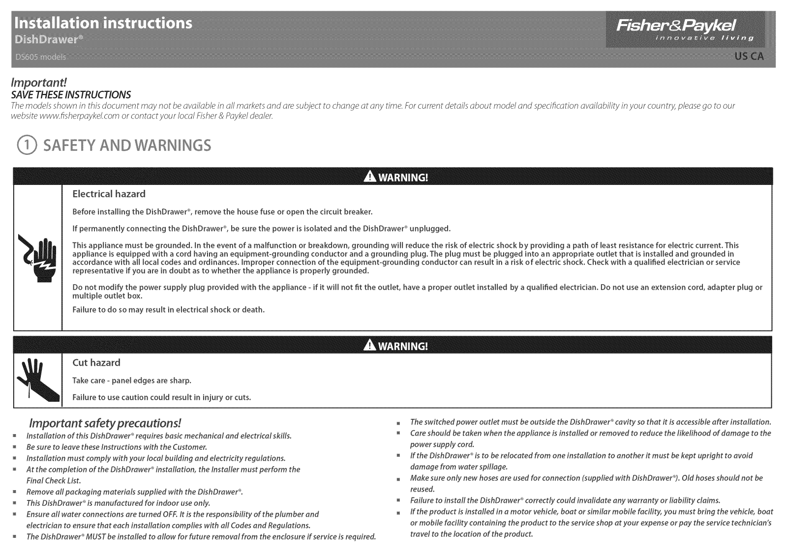 Fisher & Paykel DD605HSS-88466A, DD605I-88469A, DD605IH-88470A, DD605SS-88465A, DS605FDSS-88475A Installation Guide - ManualMachine.com