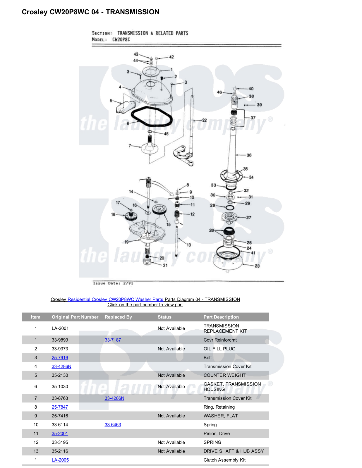 Crosley CW20P8WC Parts Diagram