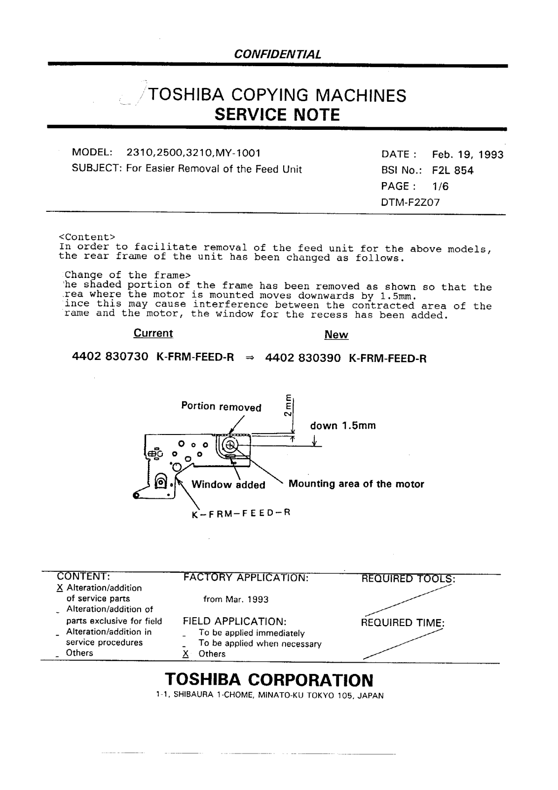 Toshiba f2l854 Service Note