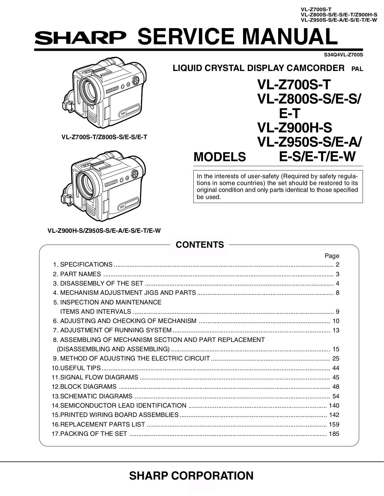 SHARP VL-Z700, VL-Z700S-T, VL-Z800S, VL-Z900, VL-Z950S Service Manual