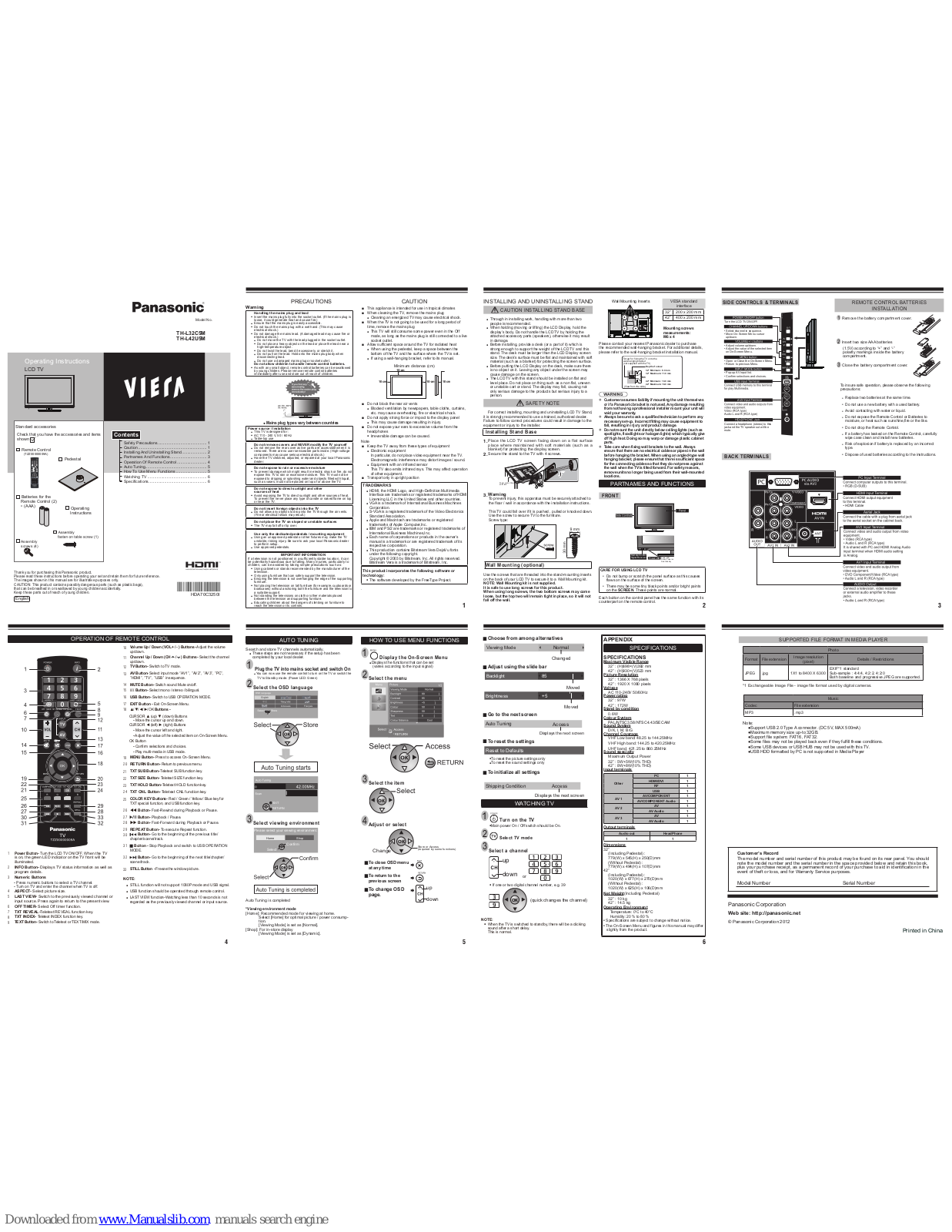 Panasonic Viera TH-L32C5M, Viera TH-L42U5M Operating Instructions Manual