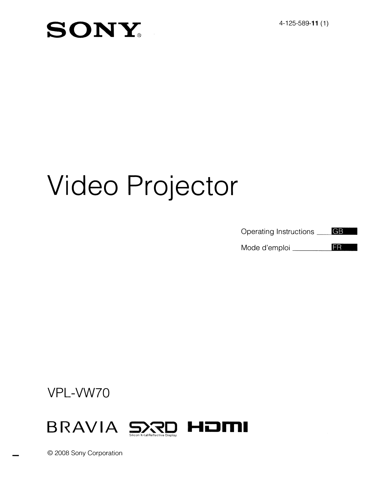 Sony VPL-VW70 User Manual