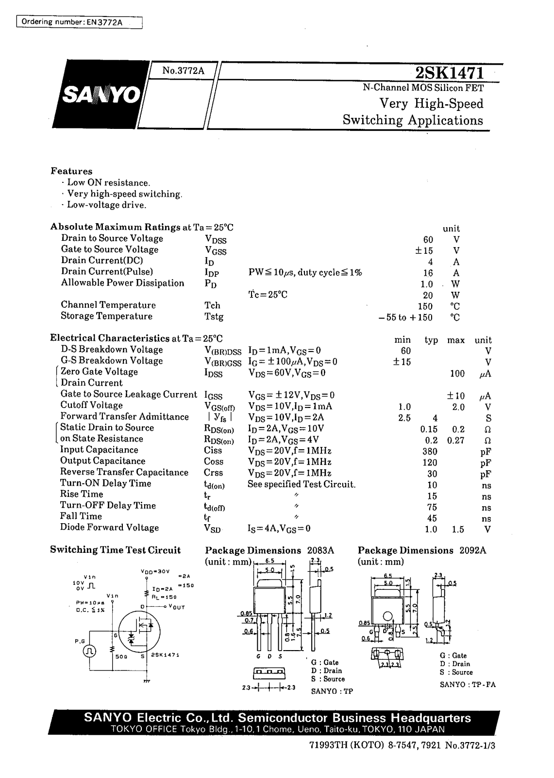 SANYO 2SK1471 Datasheet