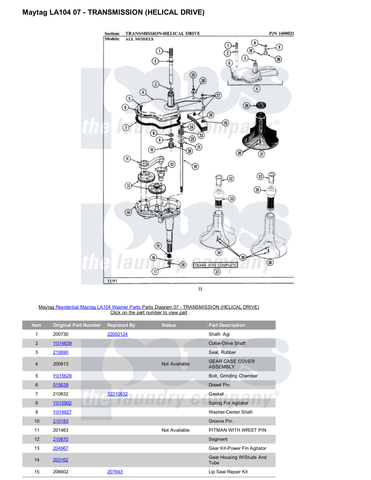 Maytag LA104 Parts Diagram