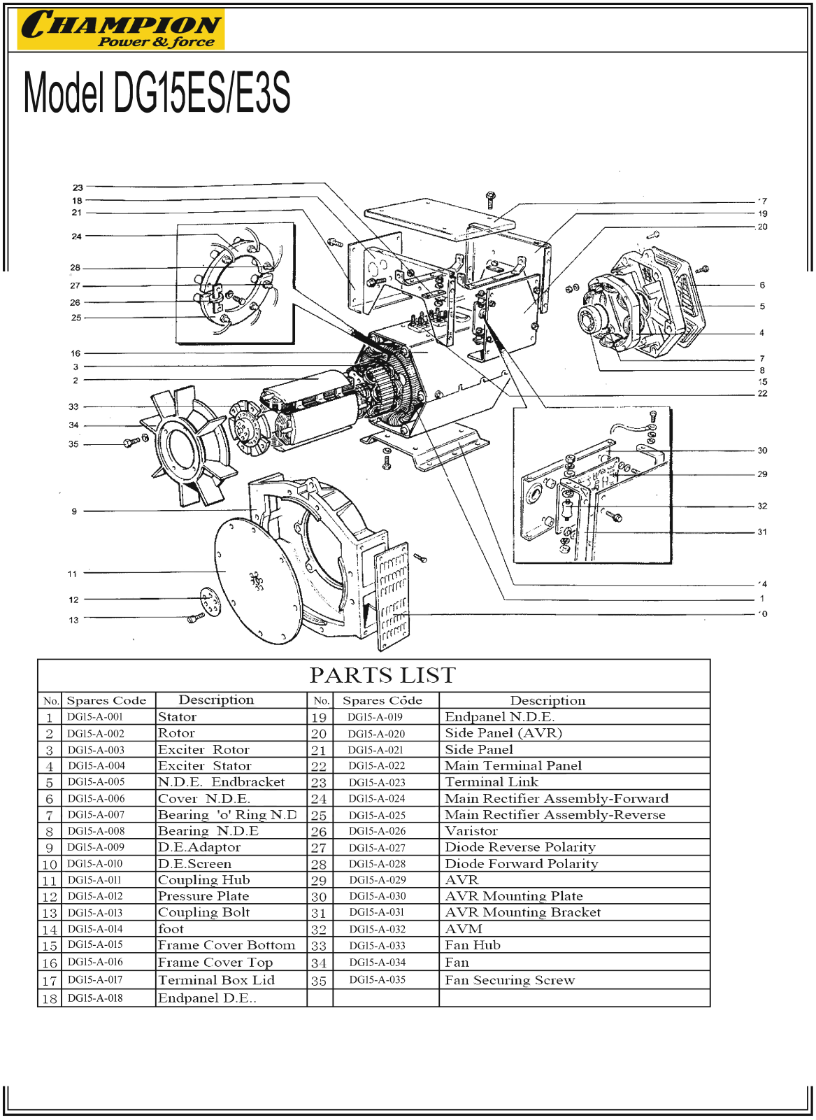 Champion DG15ES Parts Catalog