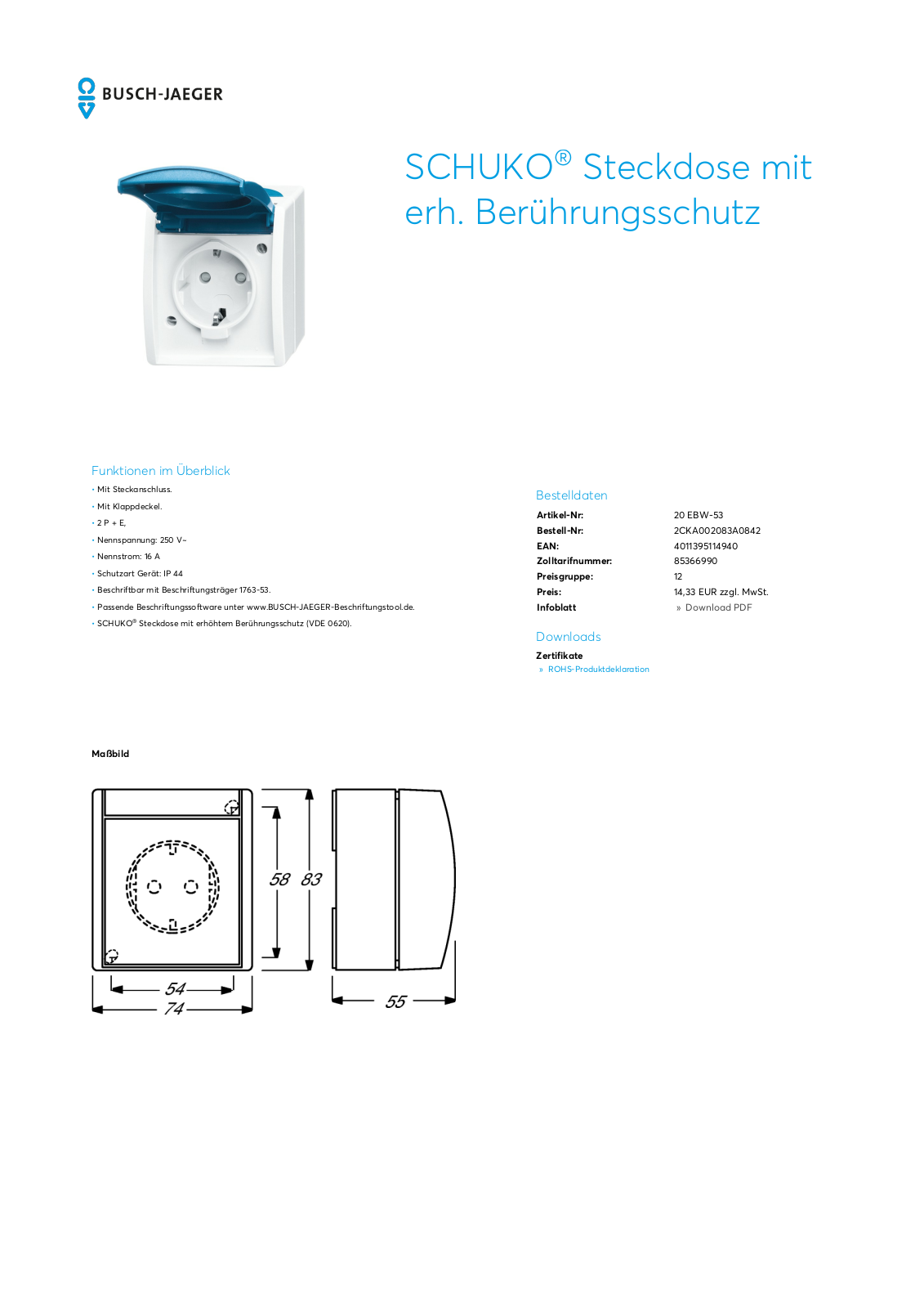 Busch-Jaeger 20 EBW-53 User Manual