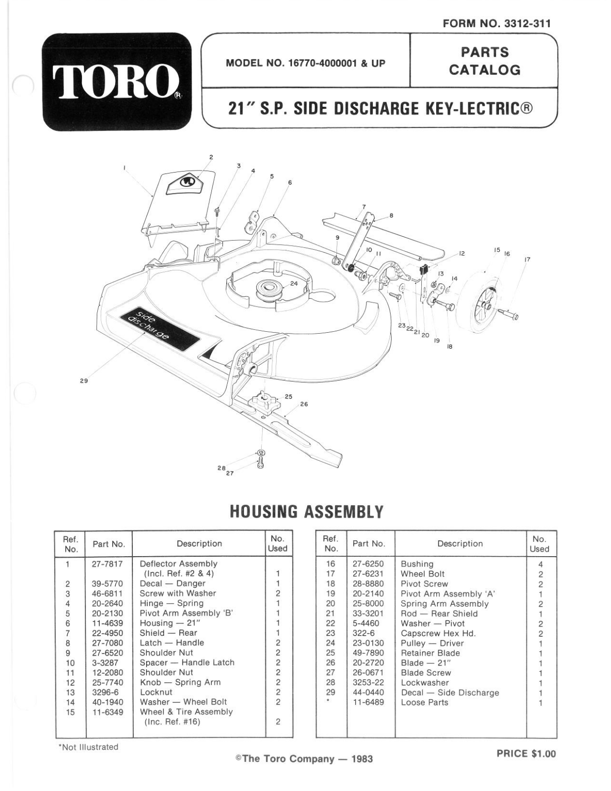 Toro 16770 Parts Catalogue