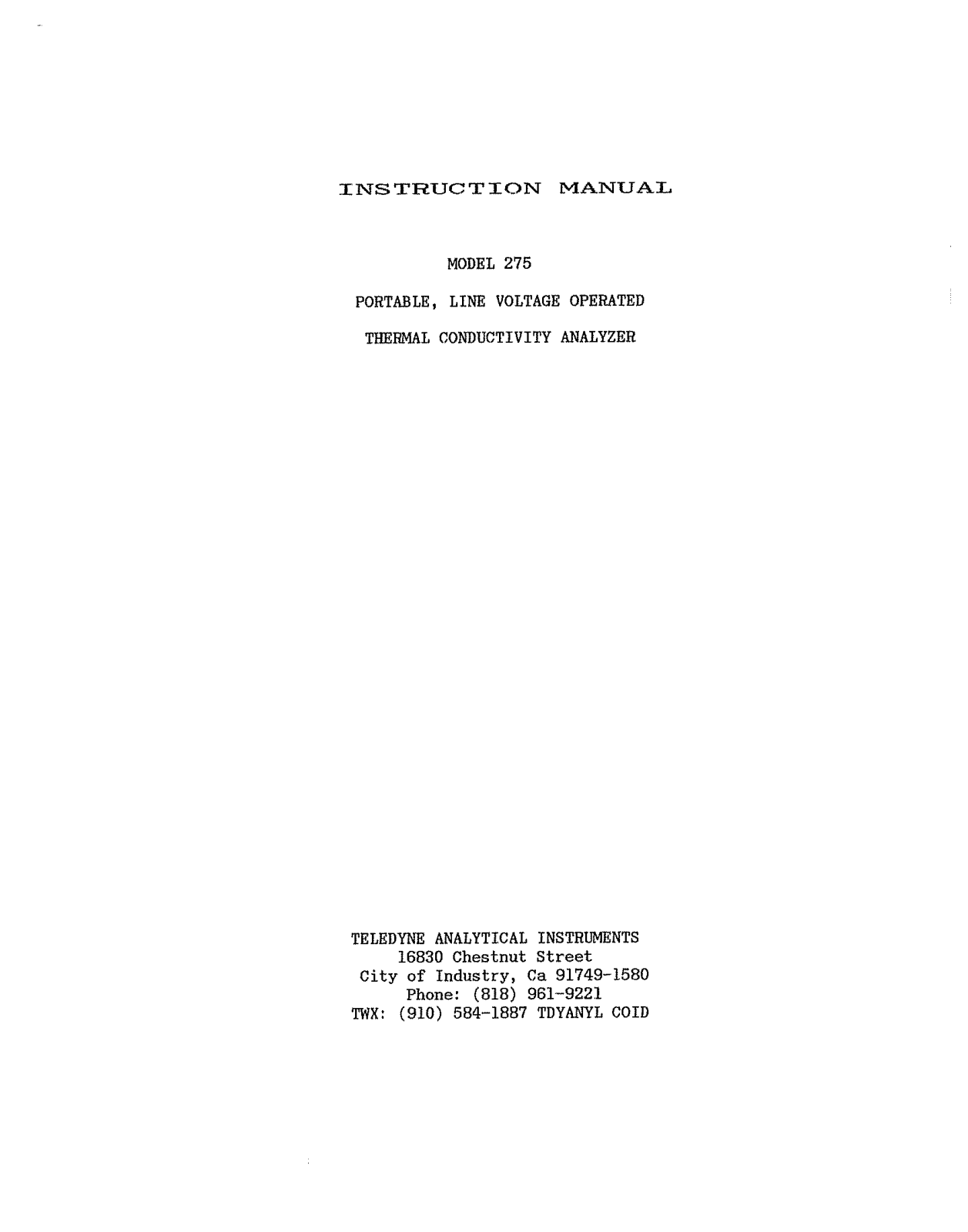 Teledyne 275 Instruction Manual