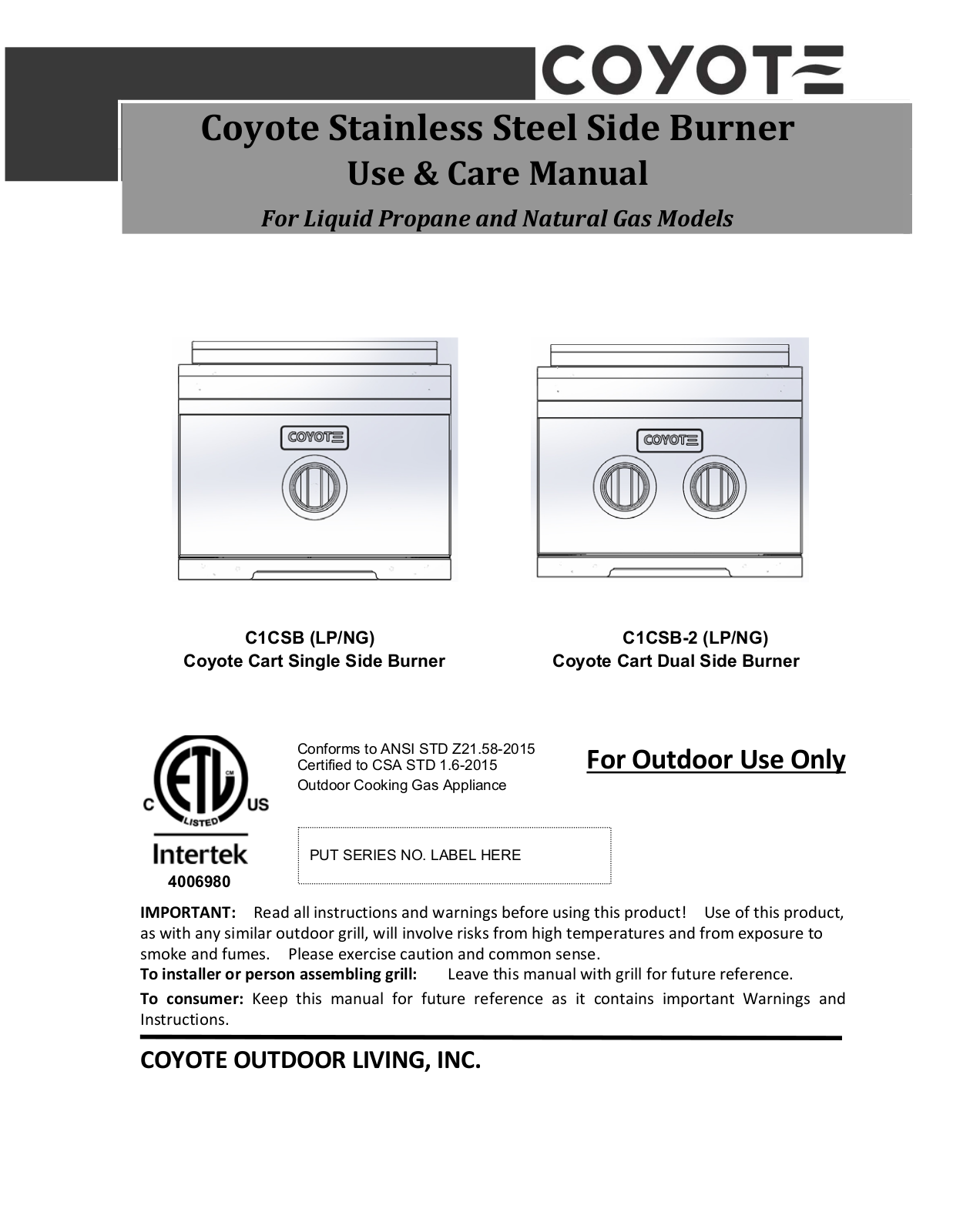 Coyote C1CSB-2, C1CSB User Manual