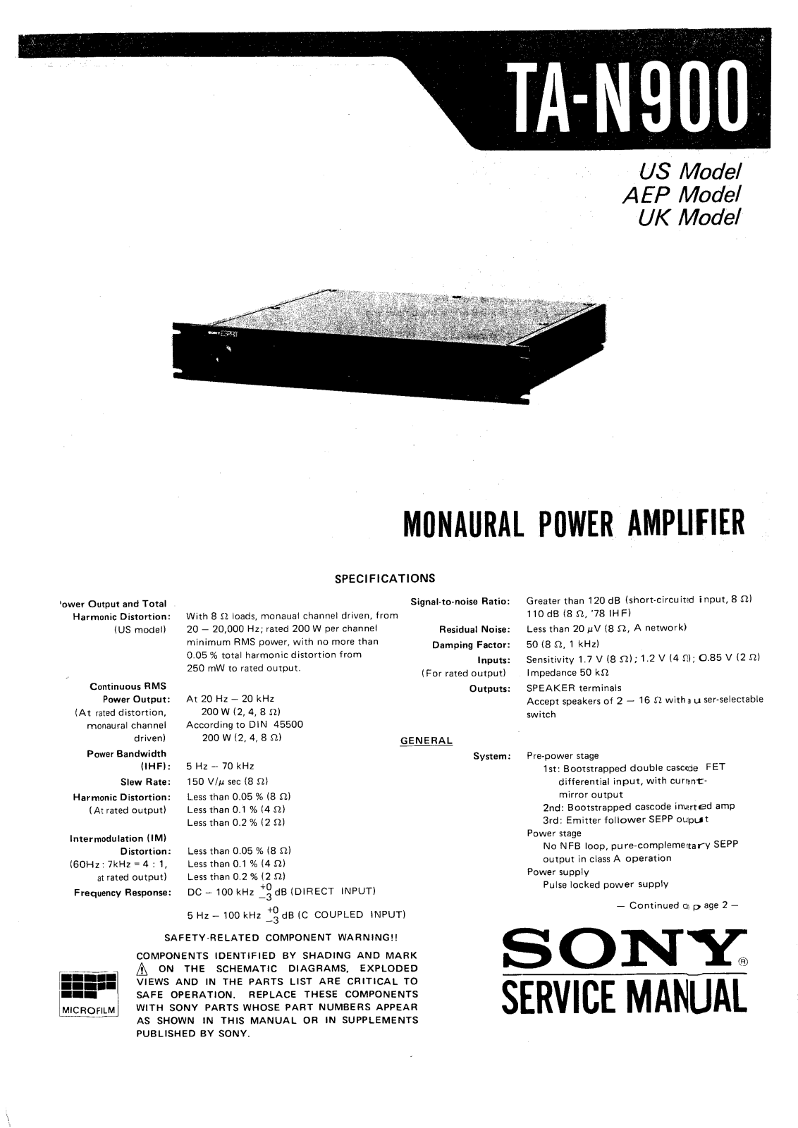 Sony TAN-900-N Service manual