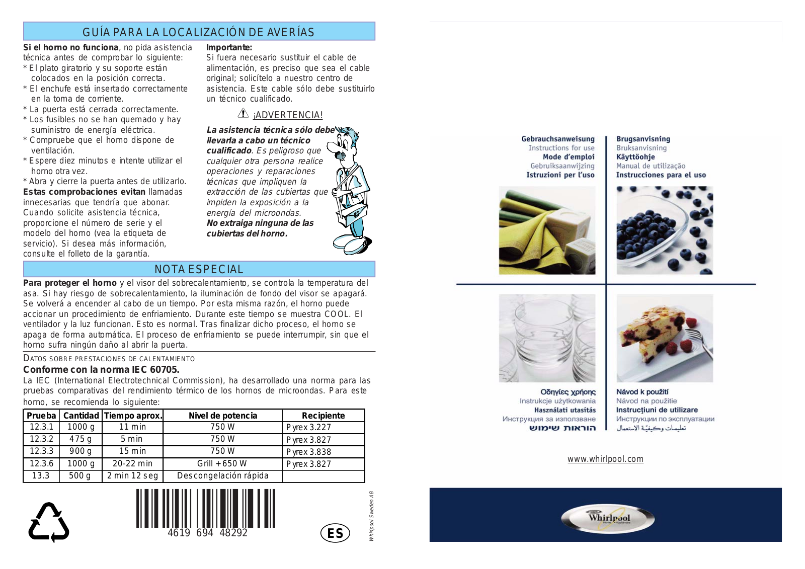 Whirlpool AT 318/BL, AT 318 WH, AT 315/WH, AT 318/ALU, AT 315/ALU User Manual