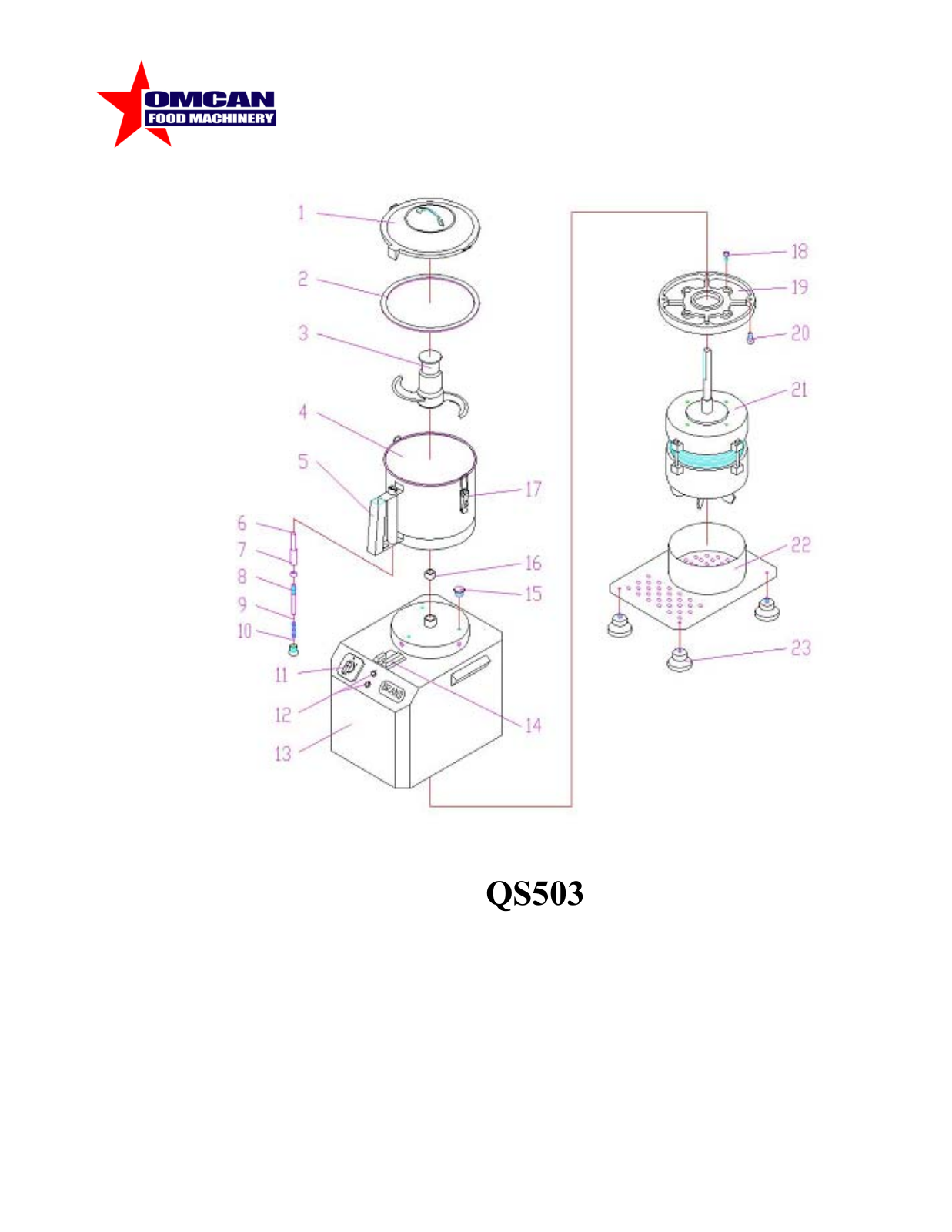 Omcan Food Machinery QS503 Parts List