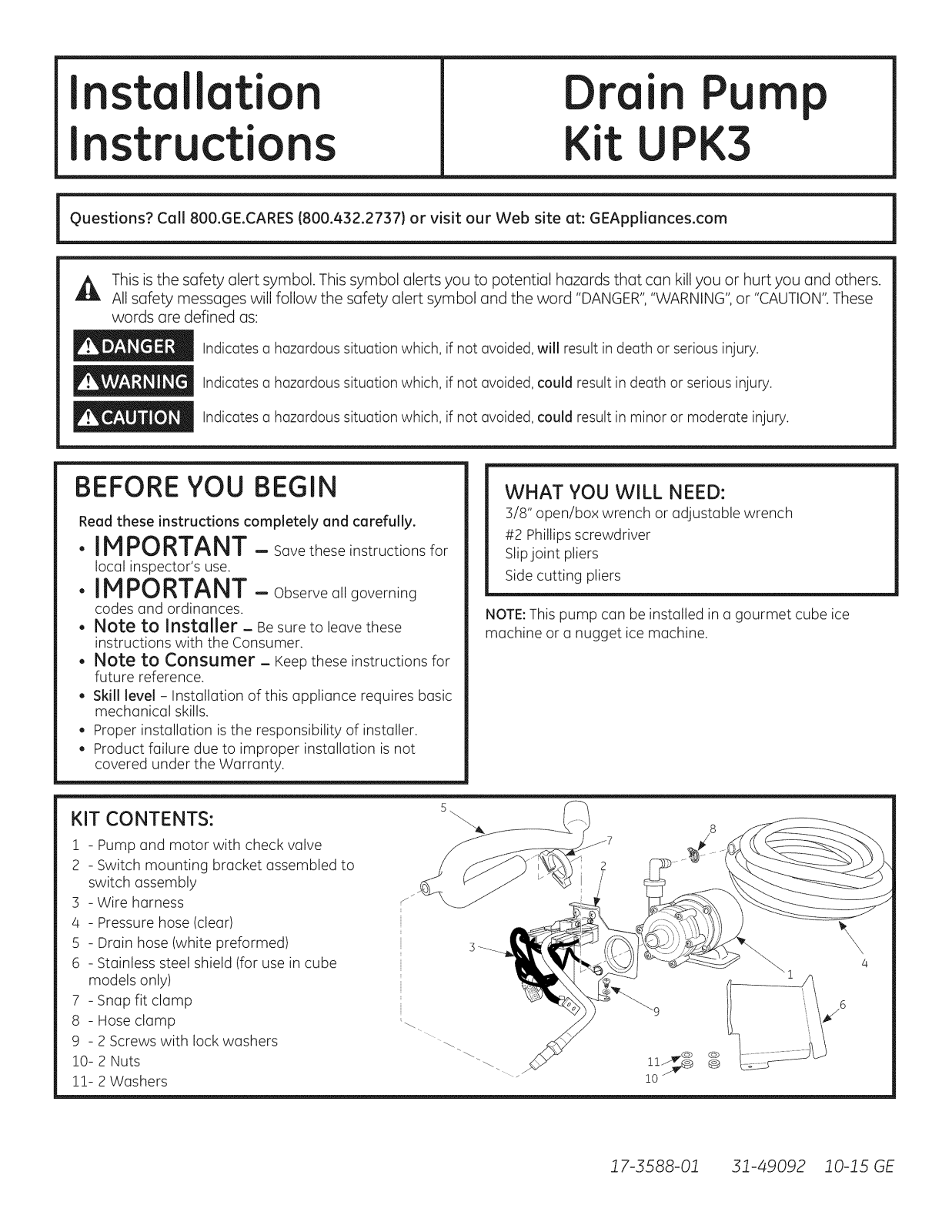 GE UCC15NJBII Installation Guide